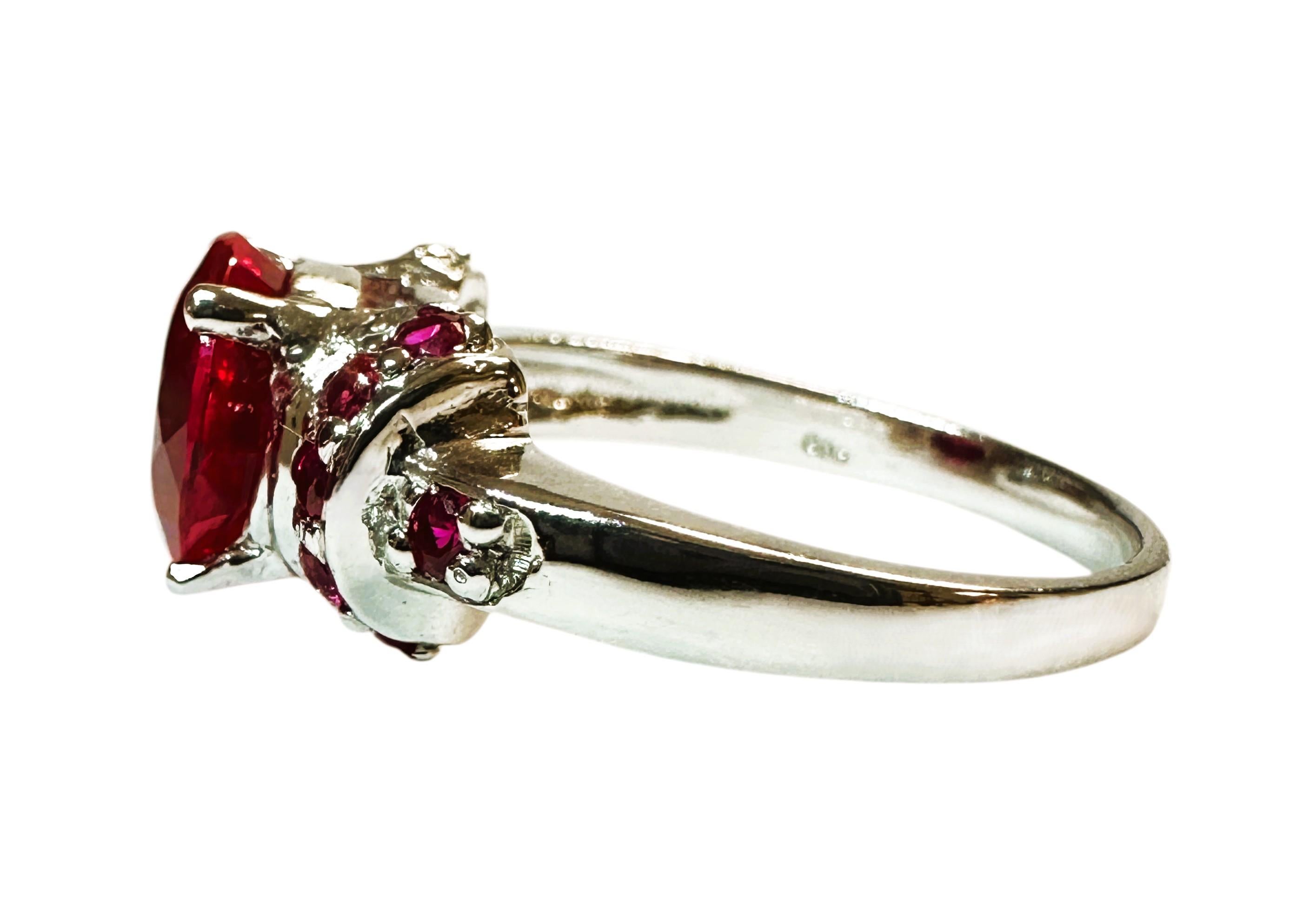 Art Deco New 4.50 Carat Round Red Sapphire & Diamond Cut Sapphire Sterling Ring Size 6.75 For Sale