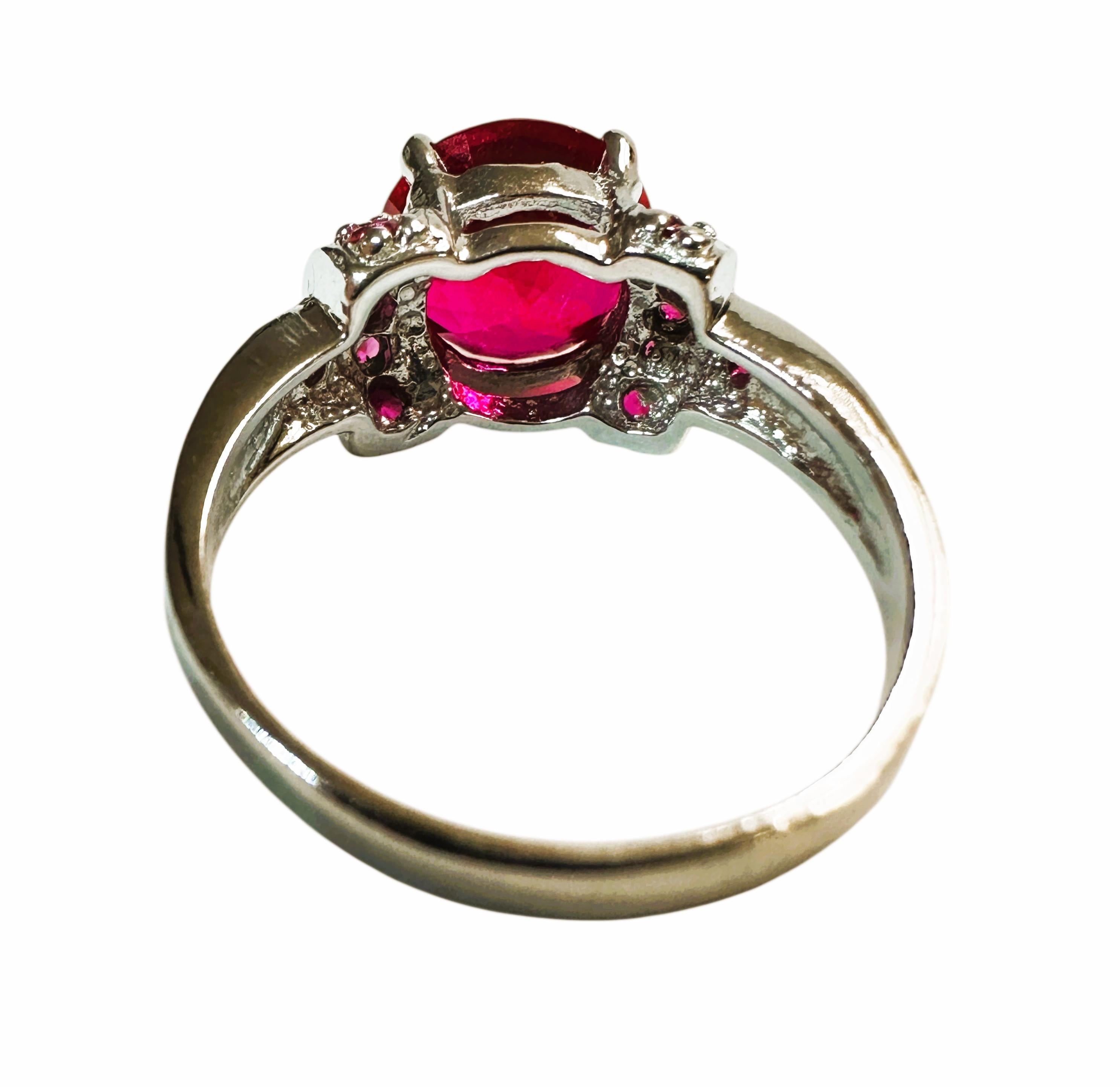 Round Cut New 4.50 Carat Round Red Sapphire & Diamond Cut Sapphire Sterling Ring Size 6.75 For Sale