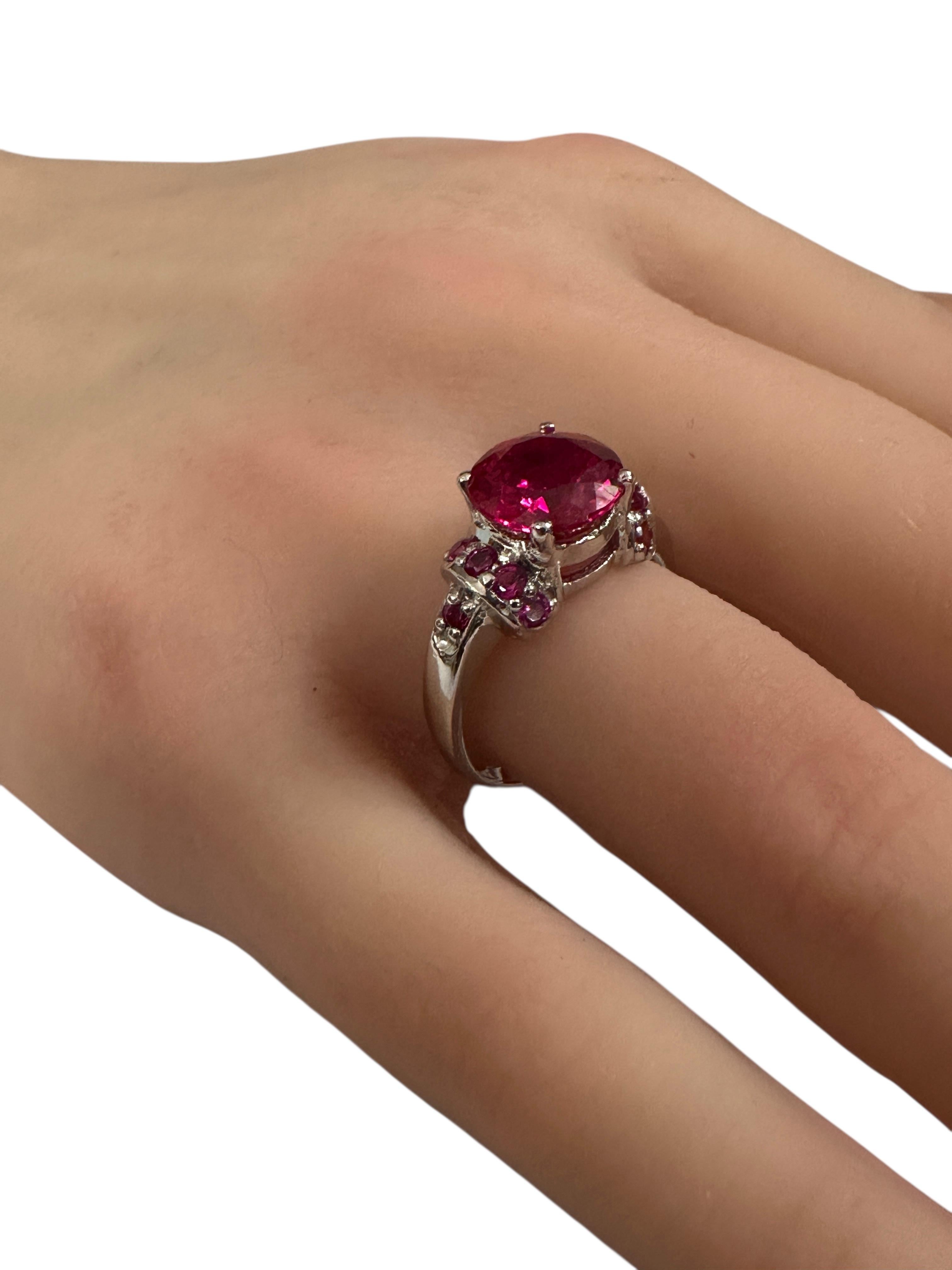 New 4.50 Carat Round Red Sapphire & Diamond Cut Sapphire Sterling Ring Size 6.75 For Sale 1