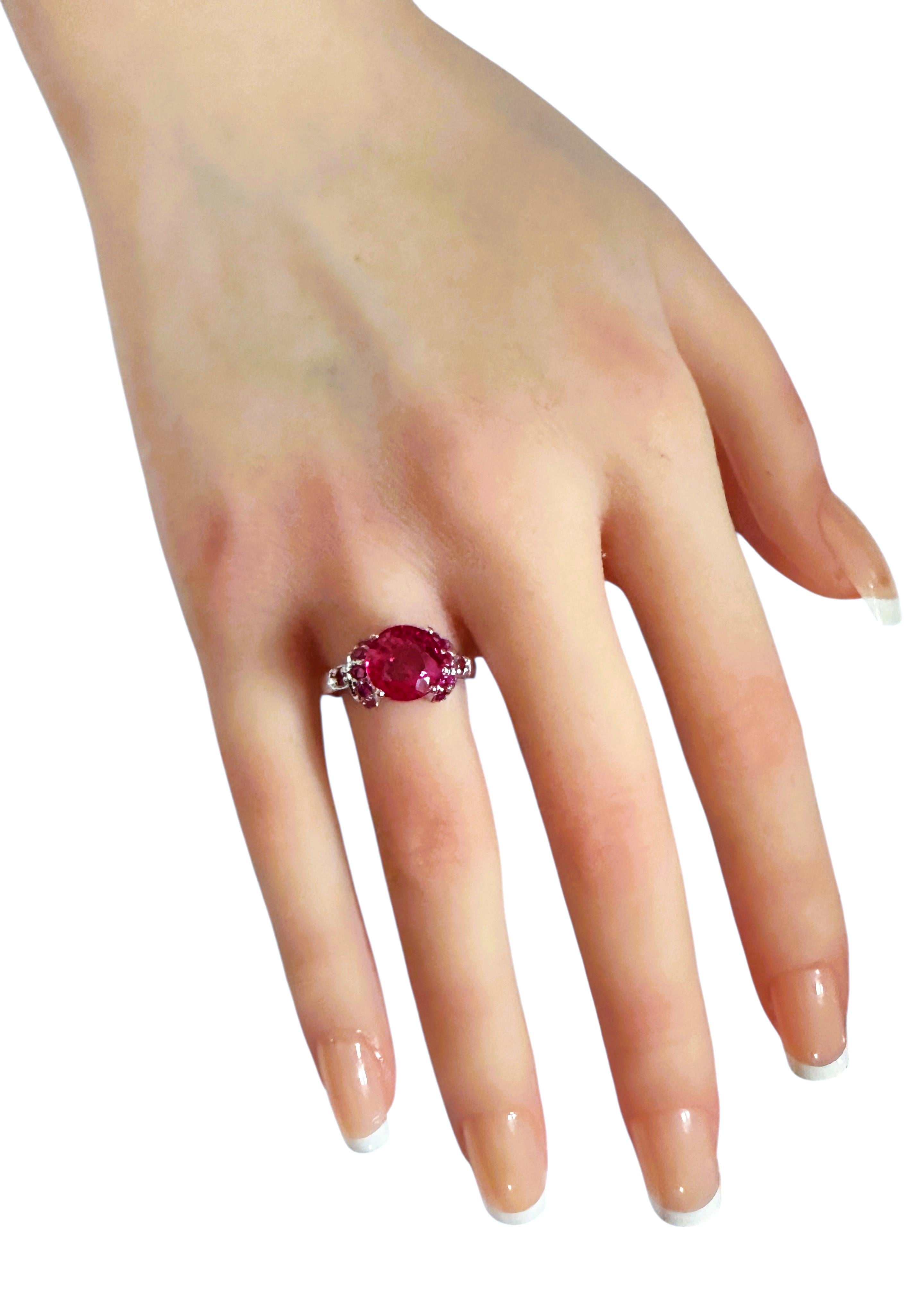 New 4.50 Carat Round Red Sapphire & Diamond Cut Sapphire Sterling Ring Size 6.75 For Sale 2