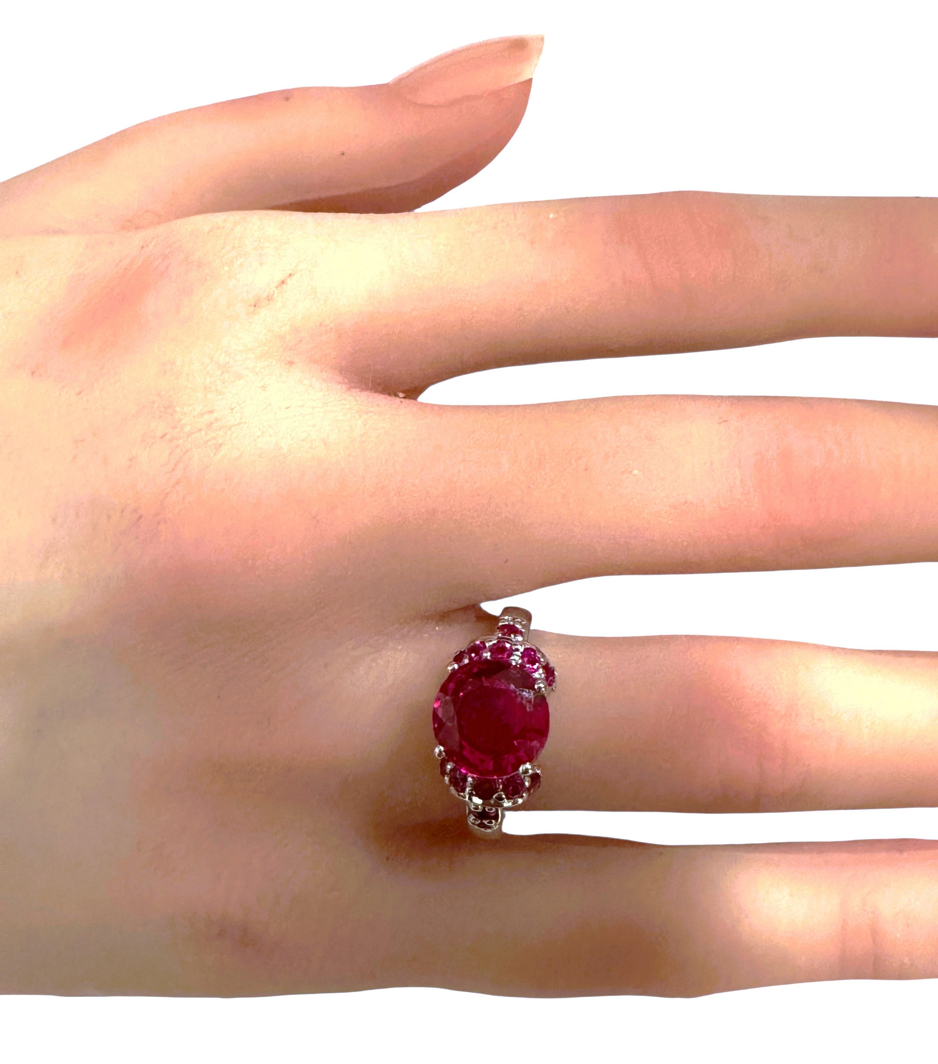 New 4.50 Carat Round Red Sapphire & Diamond Cut Sapphire Sterling Ring Size 6.75 For Sale 3