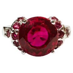 New 4.50 Carat Round Red Sapphire & Diamond Cut Sapphire Sterling Ring Size 6.75