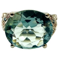 New 4.55 Carat Fancy Cut Oval Aquamarine & Diamond Cut Sapphire Ring Size 6.75