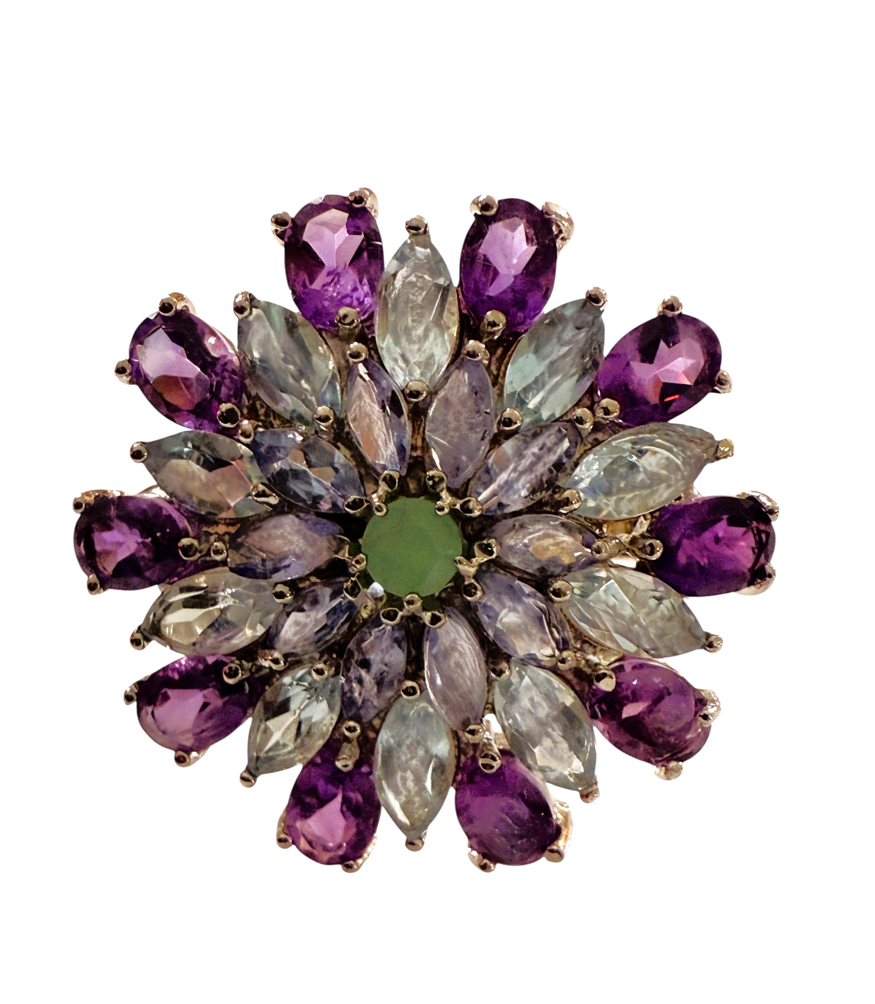 New 4.6 Carat Amethyst, Aquamarine, Sapphire & Emerald Sterling Silver Ring In New Condition For Sale In Eagan, MN