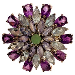 New 4.6 Carat Amethyst, Aquamarine, Sapphire & Emerald Sterling Silver Ring