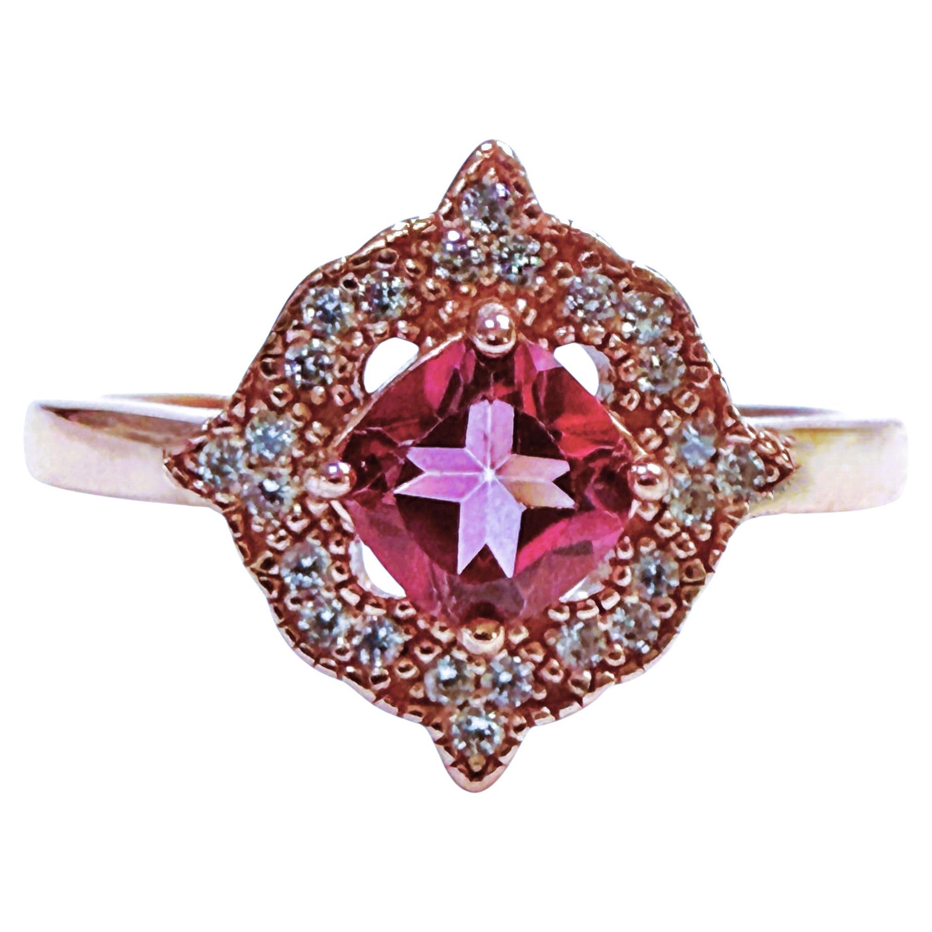 New .46 Carat Pink Topaz 14k Rose Gold PL Sterling Ring Size 6 en vente