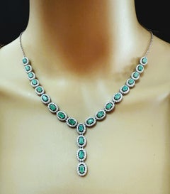 New 4.62 Carat Emerald & Diamond Cut Sapphire Sterling Necklace 18-20 Inches