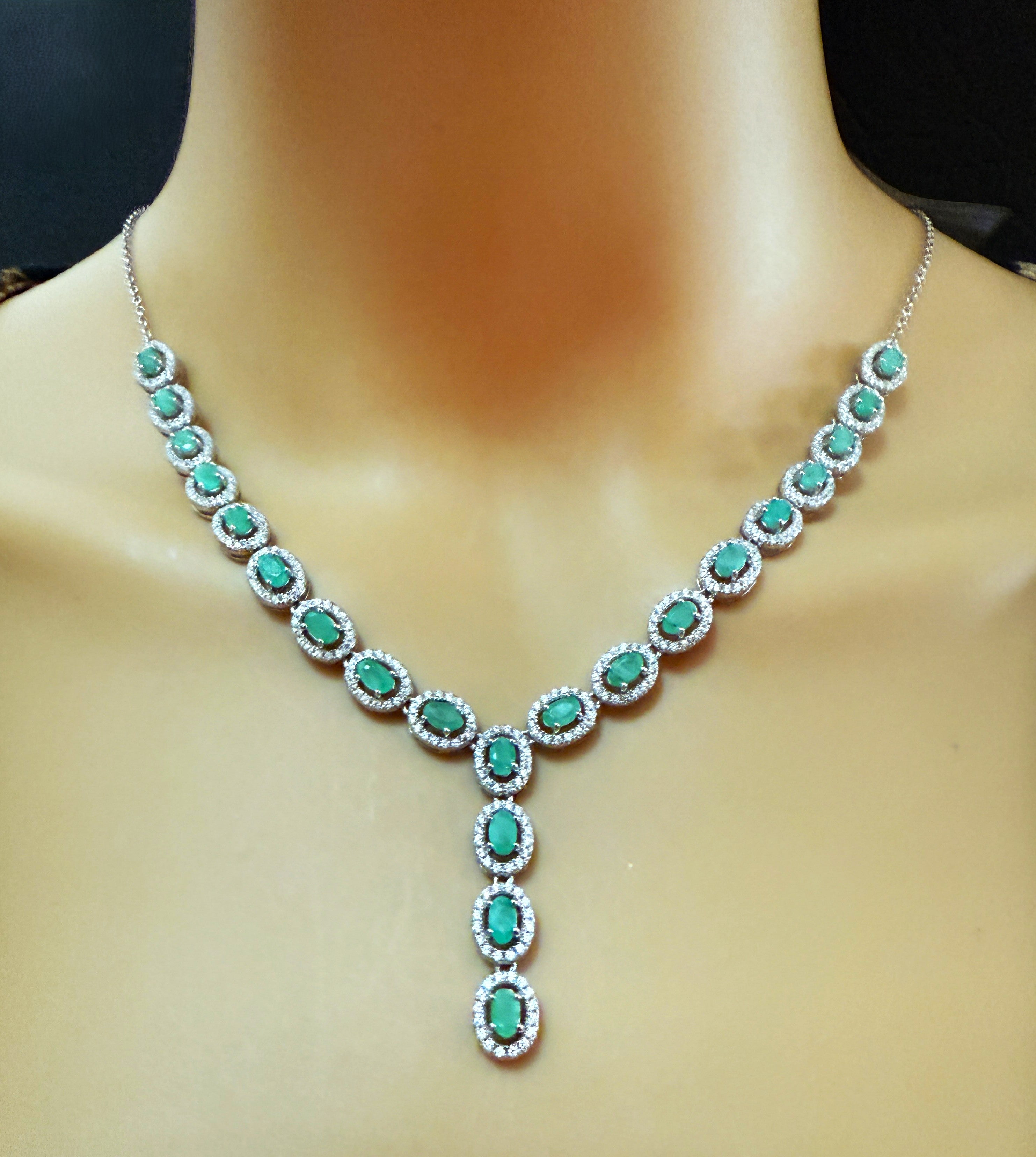 New 4.62 Carat Emerald 
Diamond Cut Sapphire Sterling Necklace 18-20 Inches For Sale