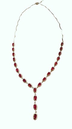 Nuova collana in oro 14k con zaffiro e rubino taglio ovale da 4,62 carati