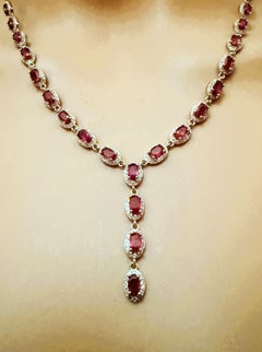 New 4.62 Carat Oval Cut Ruby & Diamond Cut Sapphire Sterling Necklace