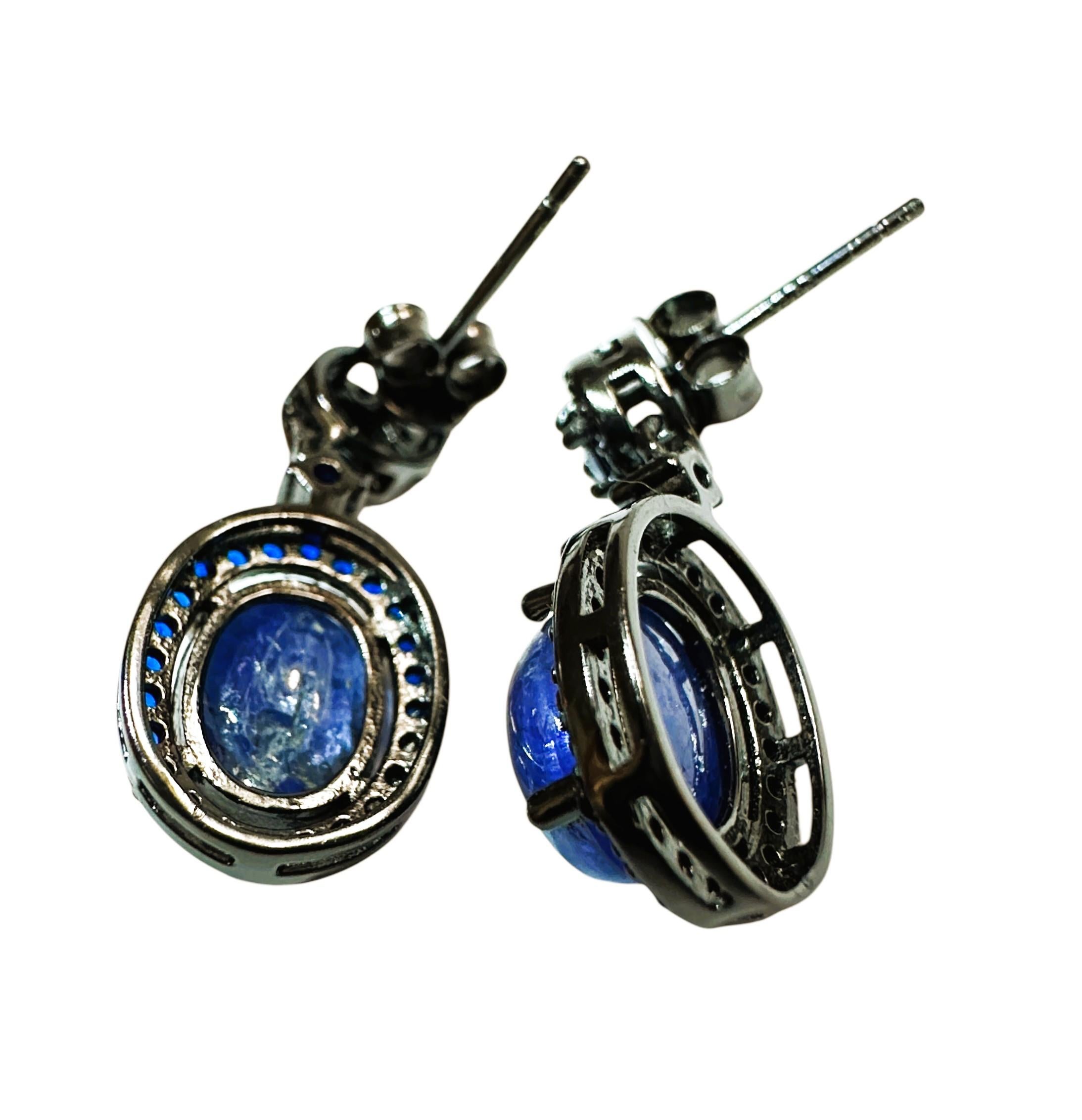 Neu 4,64 Karat Cabochon Saphir & Diamantschliff Saphir Oxy Schwarz Sterling Ring im Zustand „Neu“ im Angebot in Eagan, MN
