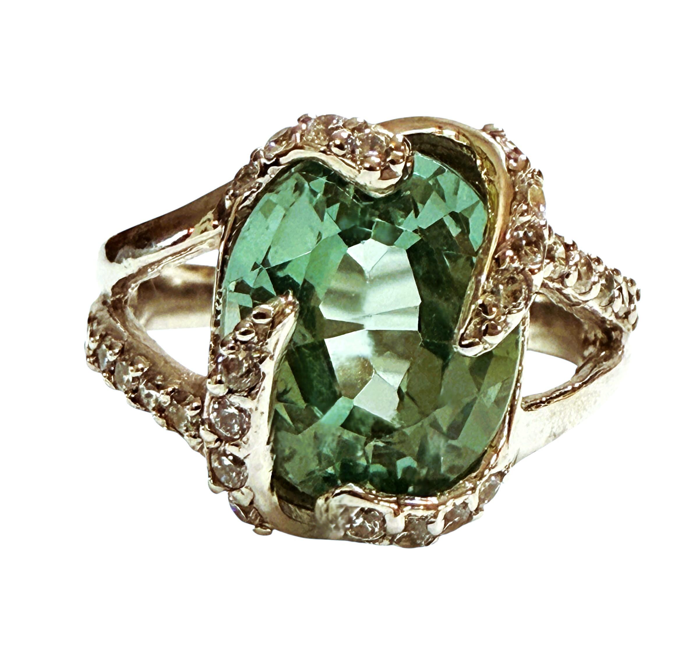 Neu 4,68 Karat Blauer Grüner Paraiba Turmalin & Saphir mit Diamantschliff Sterling Ring im Angebot 4