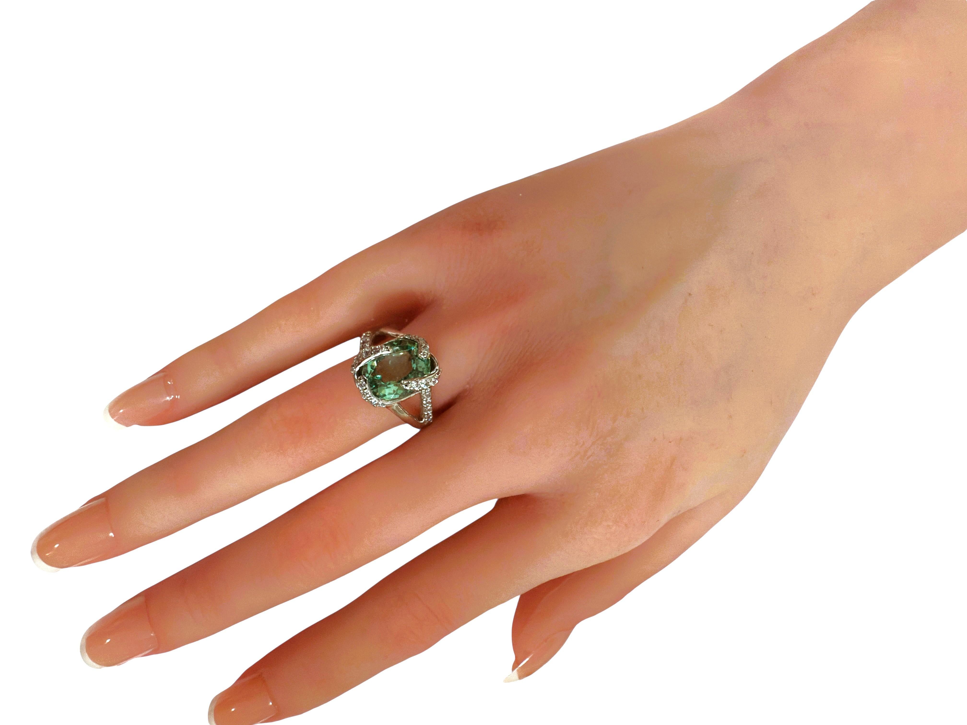 Neu 4,68 Karat Blauer Grüner Paraiba Turmalin & Saphir mit Diamantschliff Sterling Ring im Zustand „Neu“ im Angebot in Eagan, MN