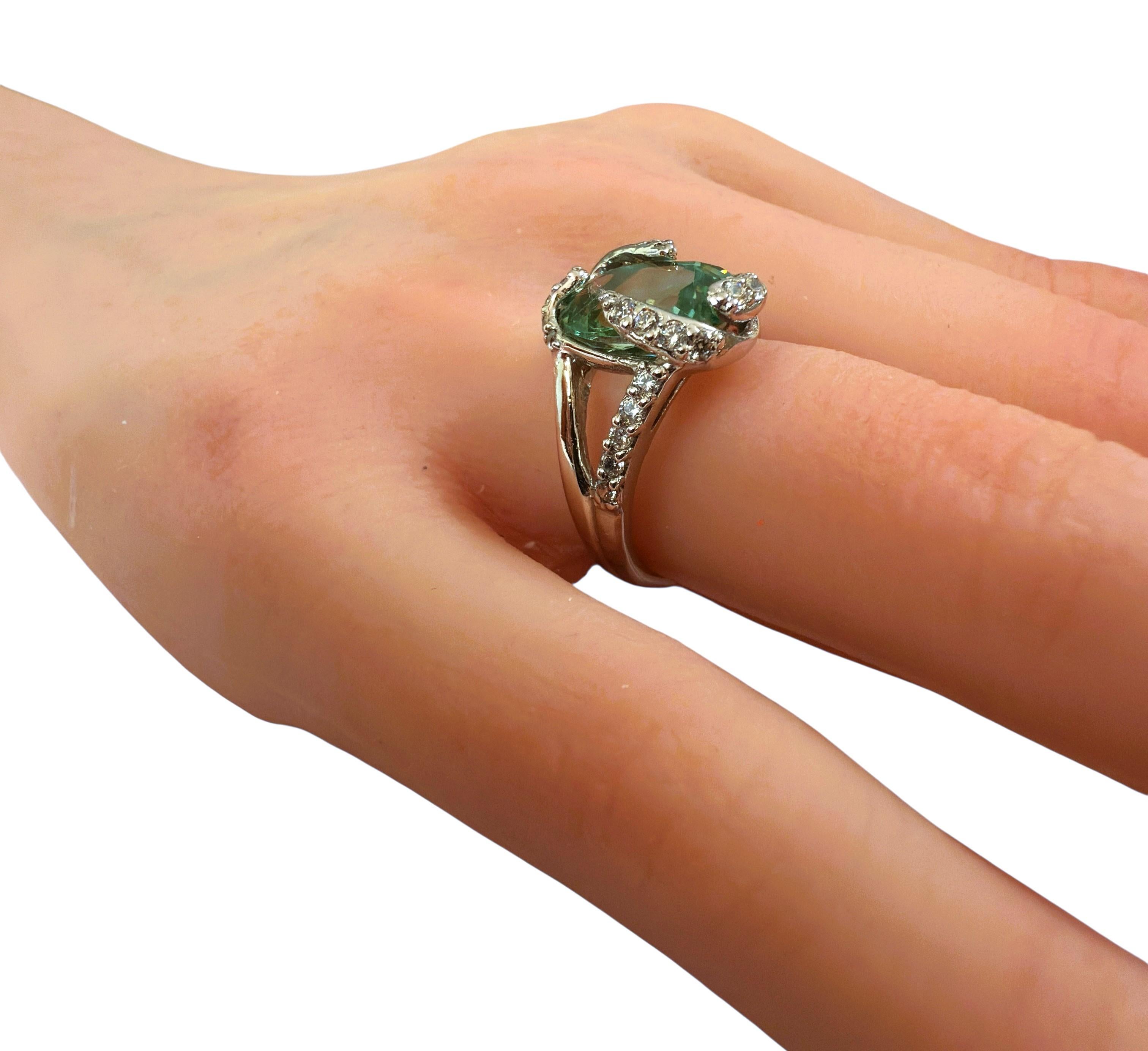 Neu 4,68 Karat Blauer Grüner Paraiba Turmalin & Saphir mit Diamantschliff Sterling Ring Damen im Angebot
