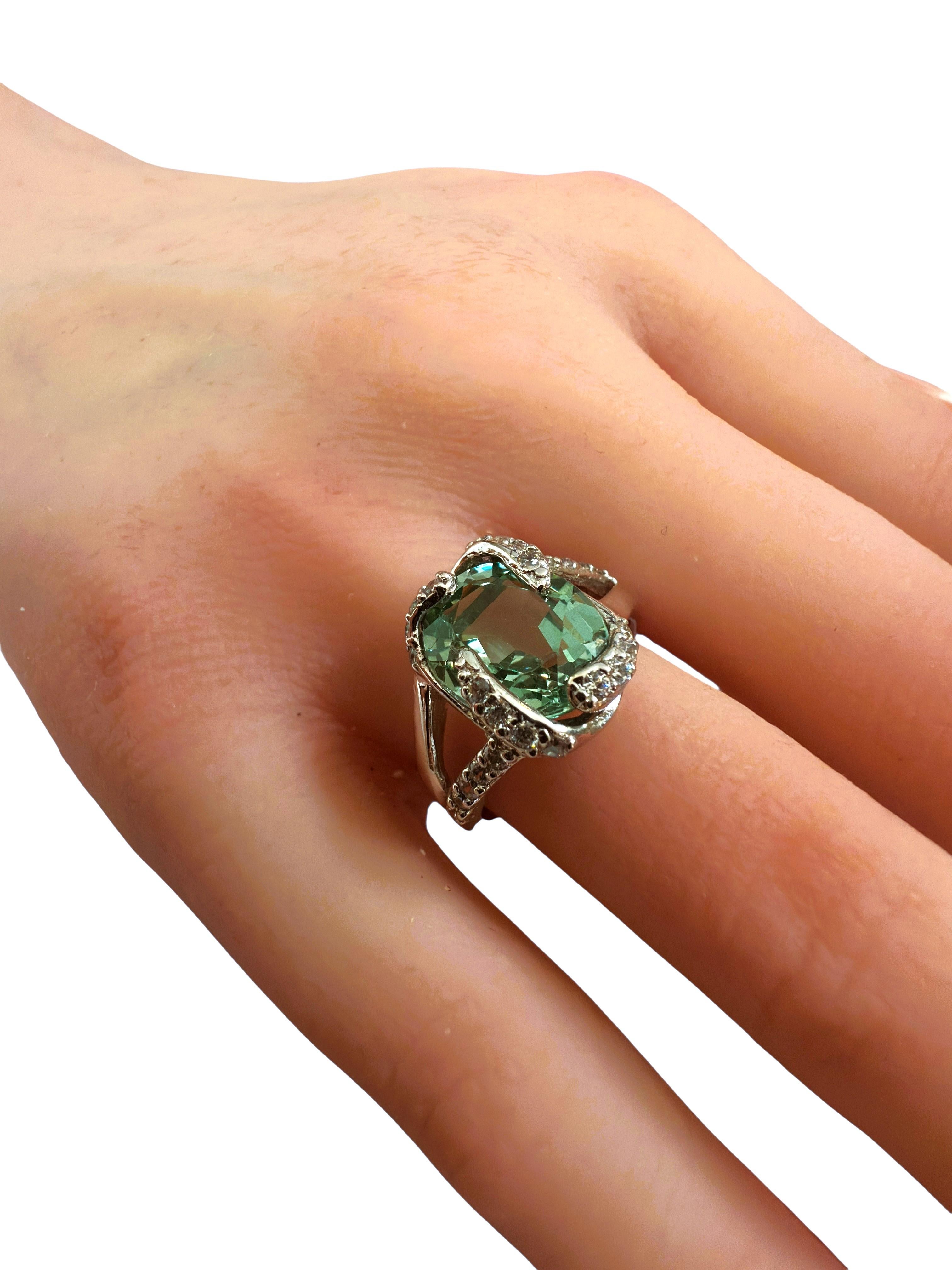 Neu 4,68 Karat Blauer Grüner Paraiba Turmalin & Saphir mit Diamantschliff Sterling Ring im Angebot 1