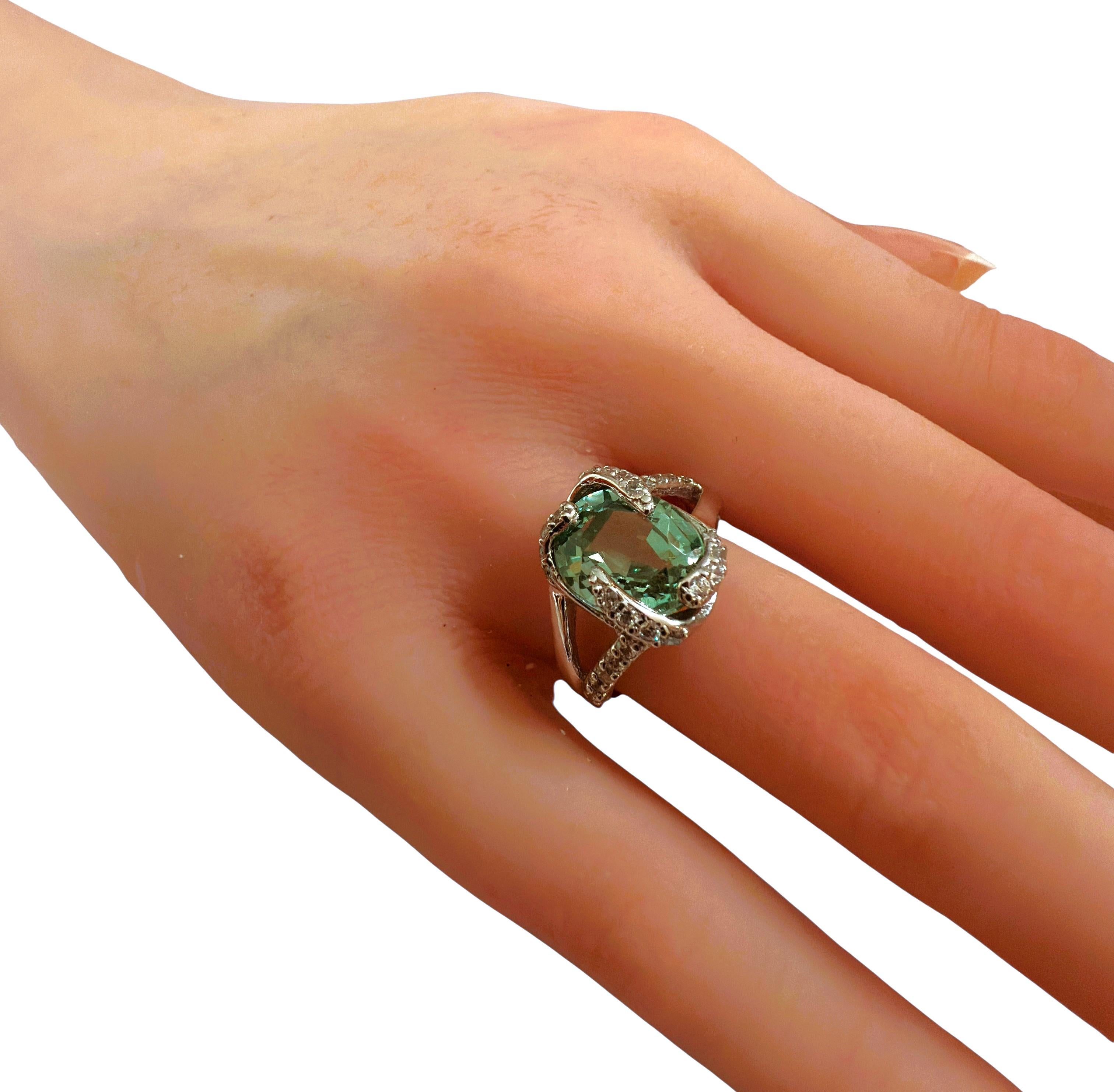 Neu 4,68 Karat Blauer Grüner Paraiba Turmalin & Saphir mit Diamantschliff Sterling Ring im Angebot 2