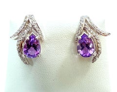 New 4.7 Carat Amethyst & Diamond Cut White Sapphire Sterling Earrings