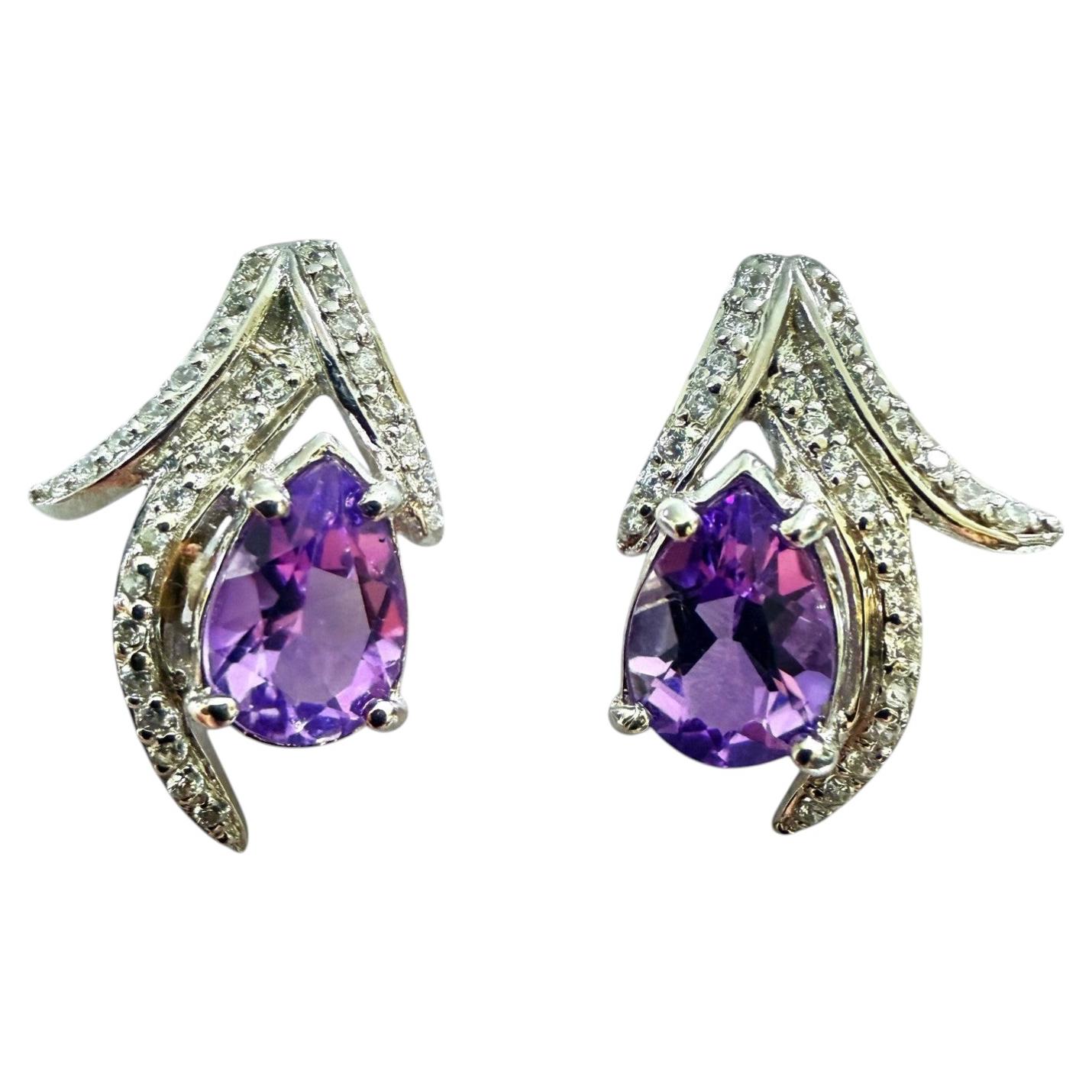 New 4.7 Carat Amethyst & Diamond Cut White Sapphire Sterling Earrings
