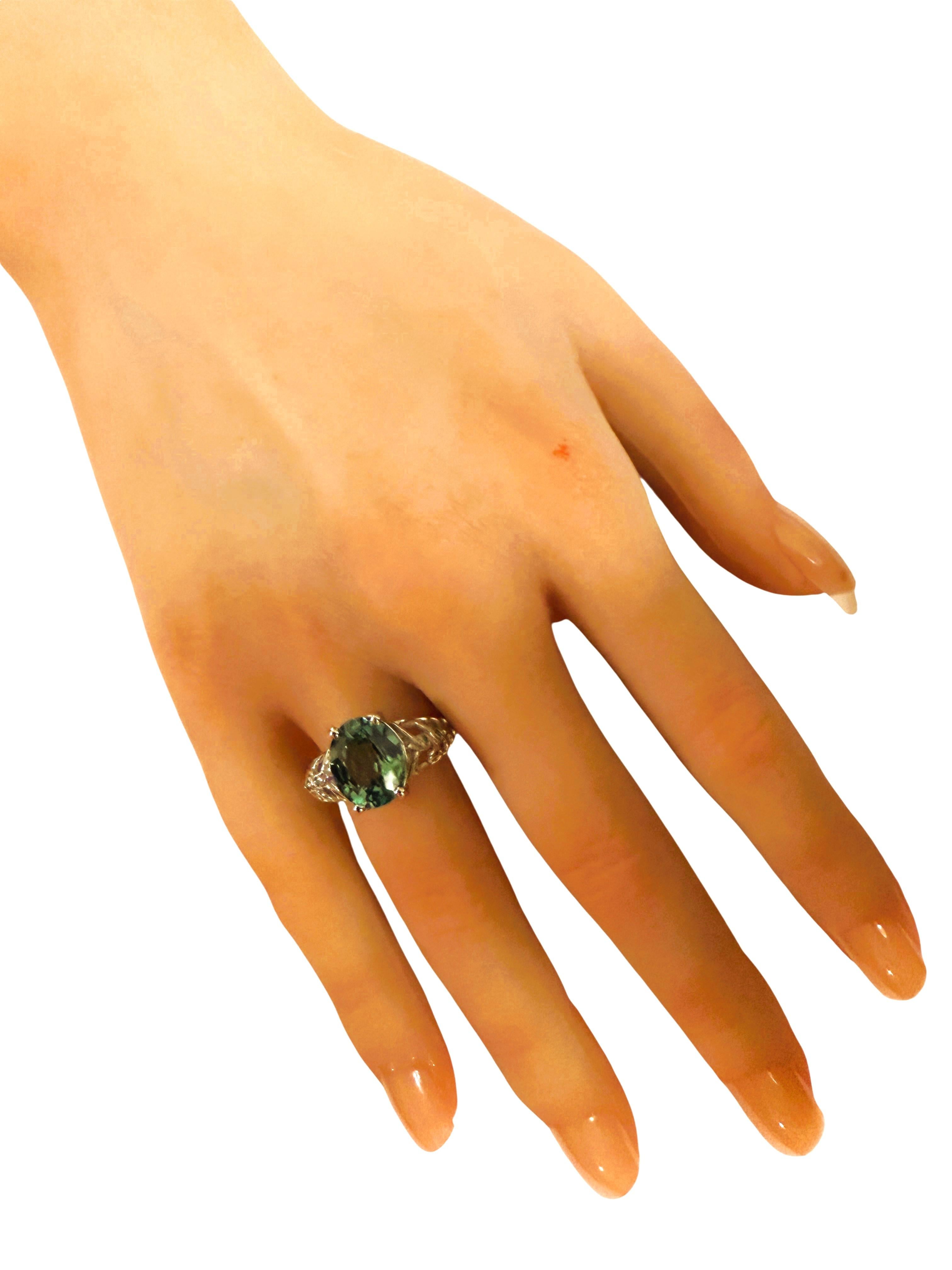 De las mujeres Nuevo Anillo de Filigrana de Plata de Ley con Zafiro Verde de 4,70 Quilates y Zafiro talla Diamante en venta