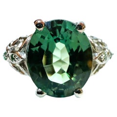 Nuevo Anillo de Filigrana de Plata de Ley con Zafiro Verde de 4,70 Quilates y Zafiro talla Diamante