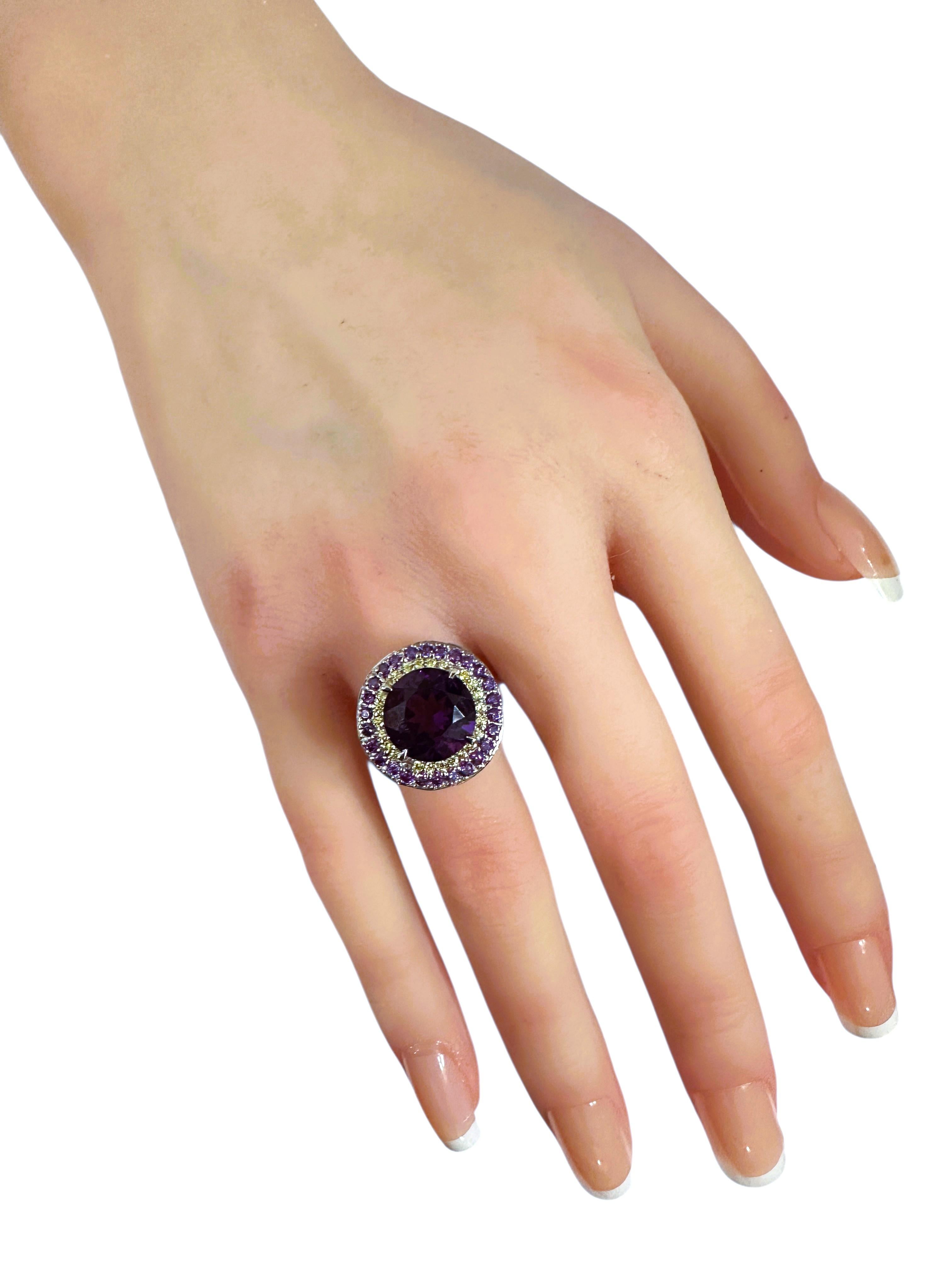 New 4.75 Carat Purple Amethyst & Diamond Cut Sapphire Sterling Ring In New Condition For Sale In Eagan, MN