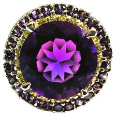 New 4.75 Carat Purple Amethyst & Diamond Cut Sapphire Sterling Ring