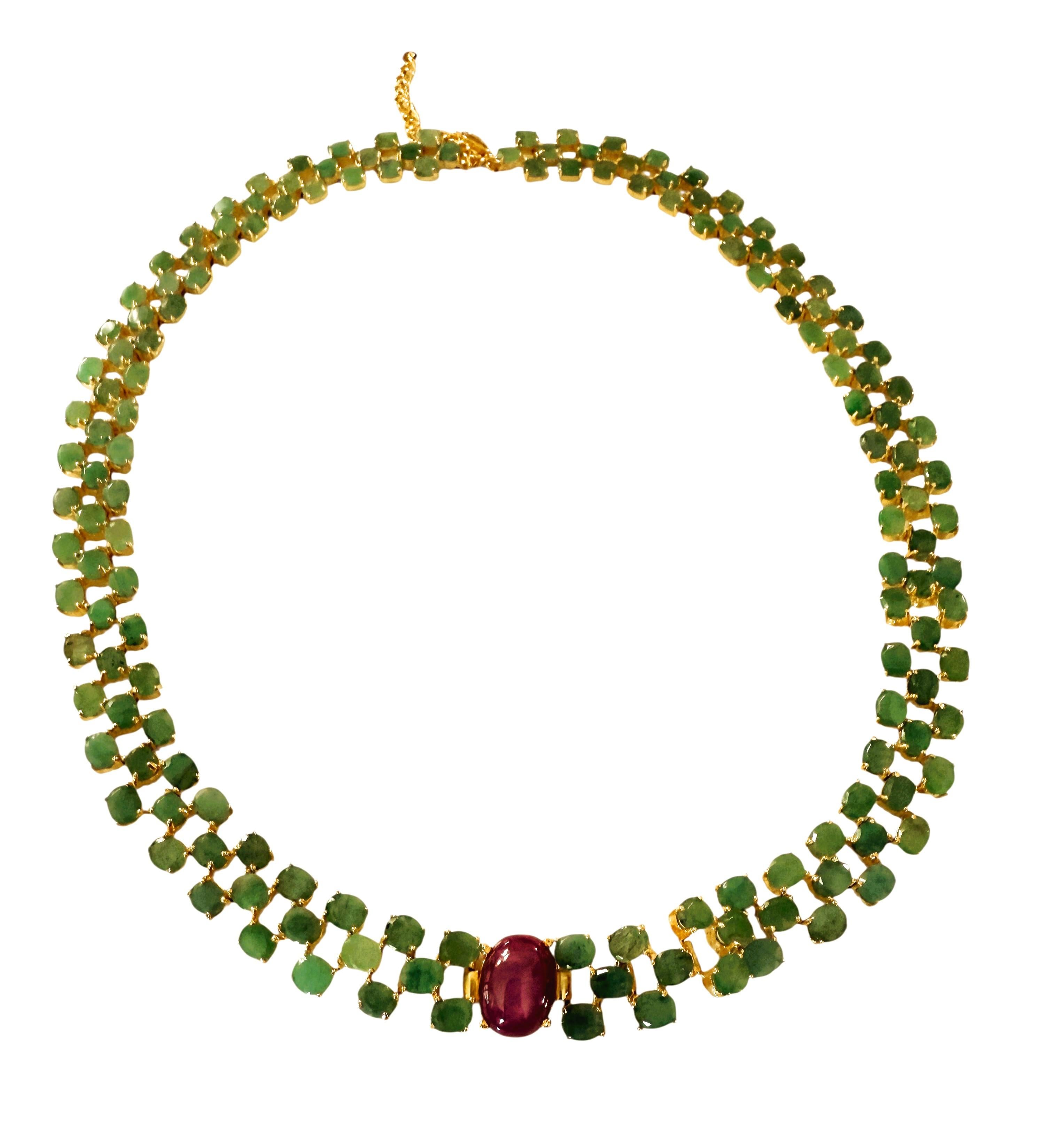 New 47,7 Carat Emerald & 2,54 Carat Ruby Y Gold PL Sterling Silver Necklace in vendita 1