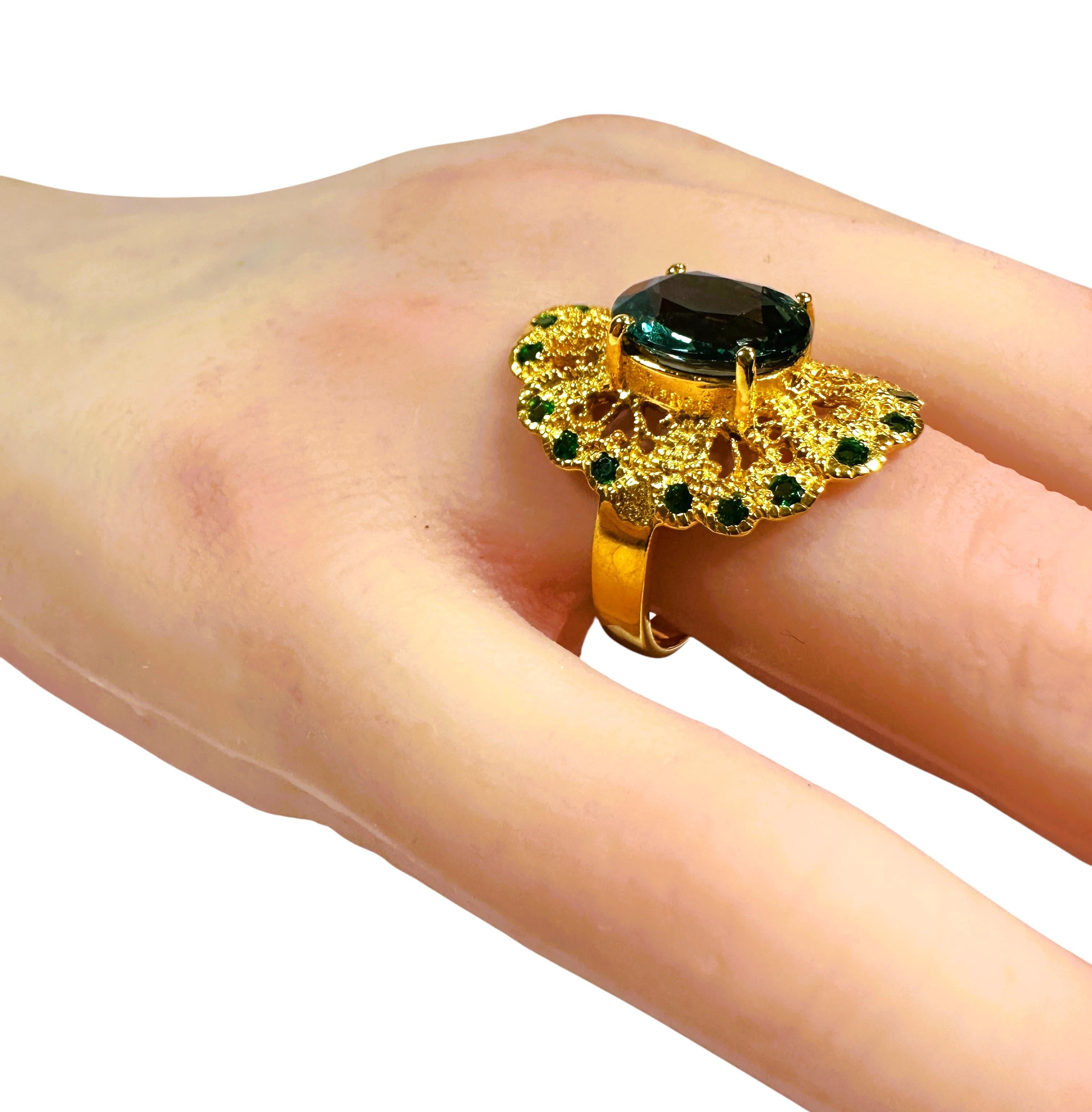 Nouveau  Bague en or et argent sterling avec saphir vert lagon de 4,8 carats et saphir taille diamant Neuf - En vente à Eagan, MN