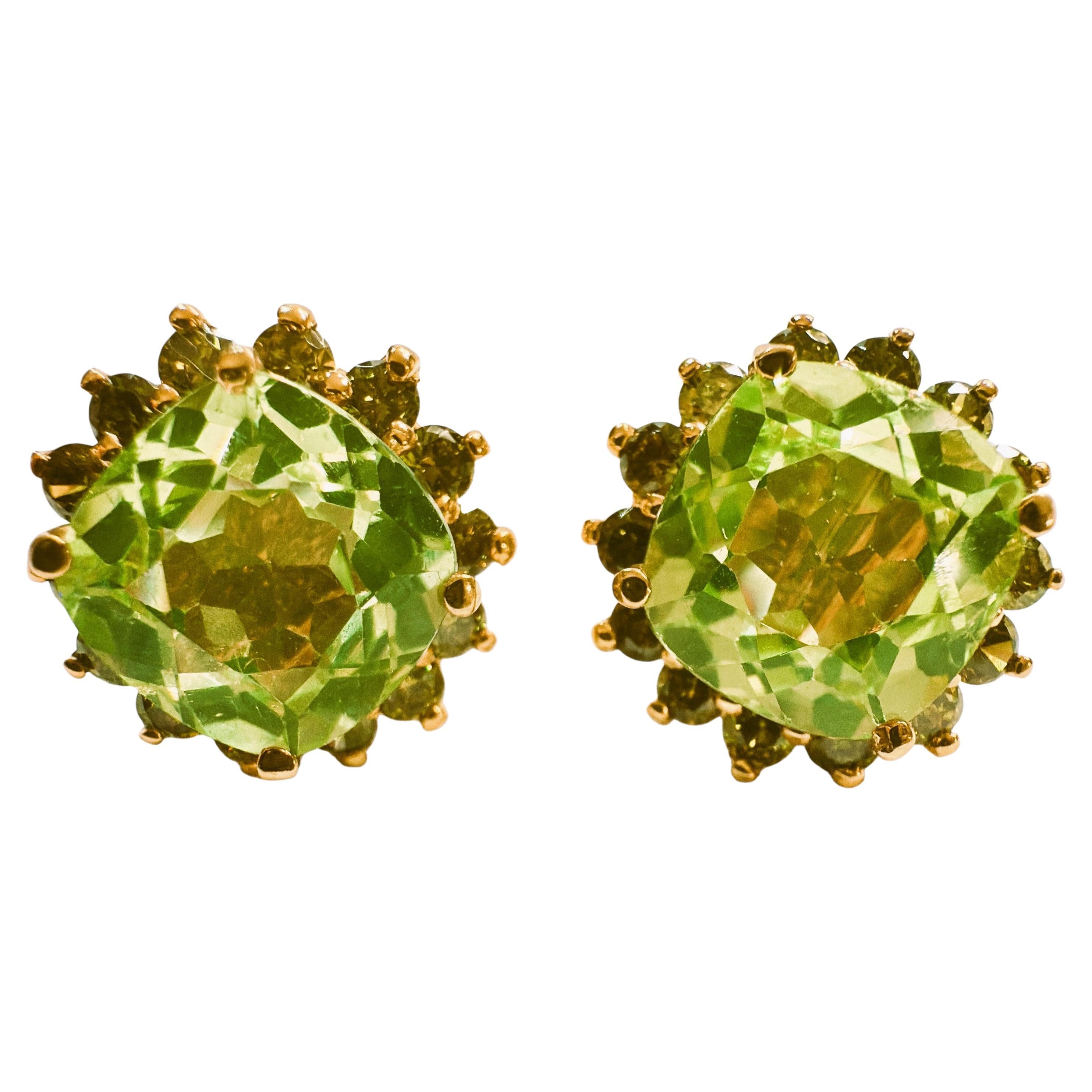 New 4.80 Carat Green Amethyst & Diamond Cut Sapphire Y Gold PL Sterling Earrings