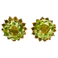New 4.80 Carat Green Amethyst & Diamond Cut Sapphire Y Gold PL Sterling Earrings