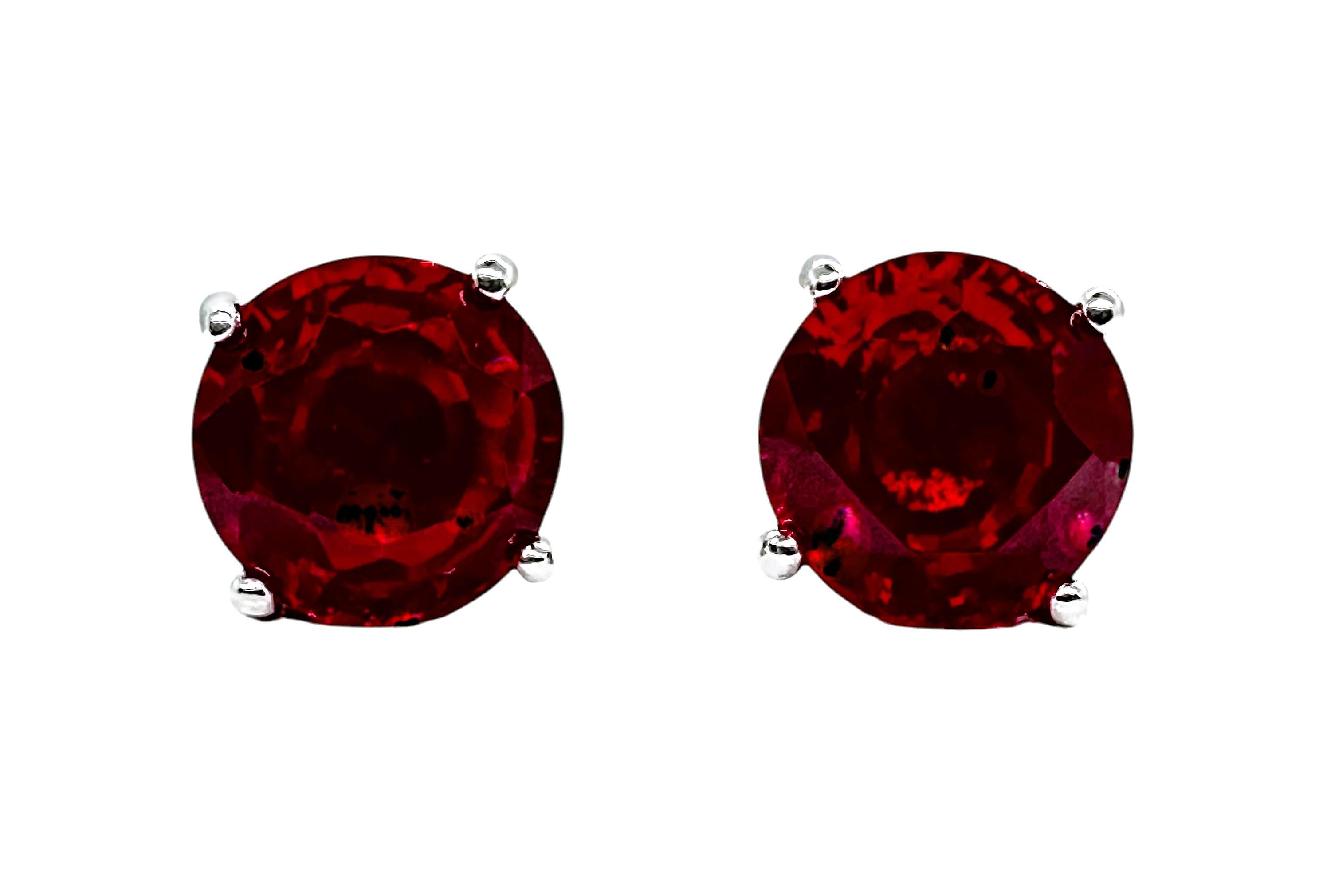 Women's New 4.87 Carat Red Red Sapphire Sterling Silver Post Earrings For Sale