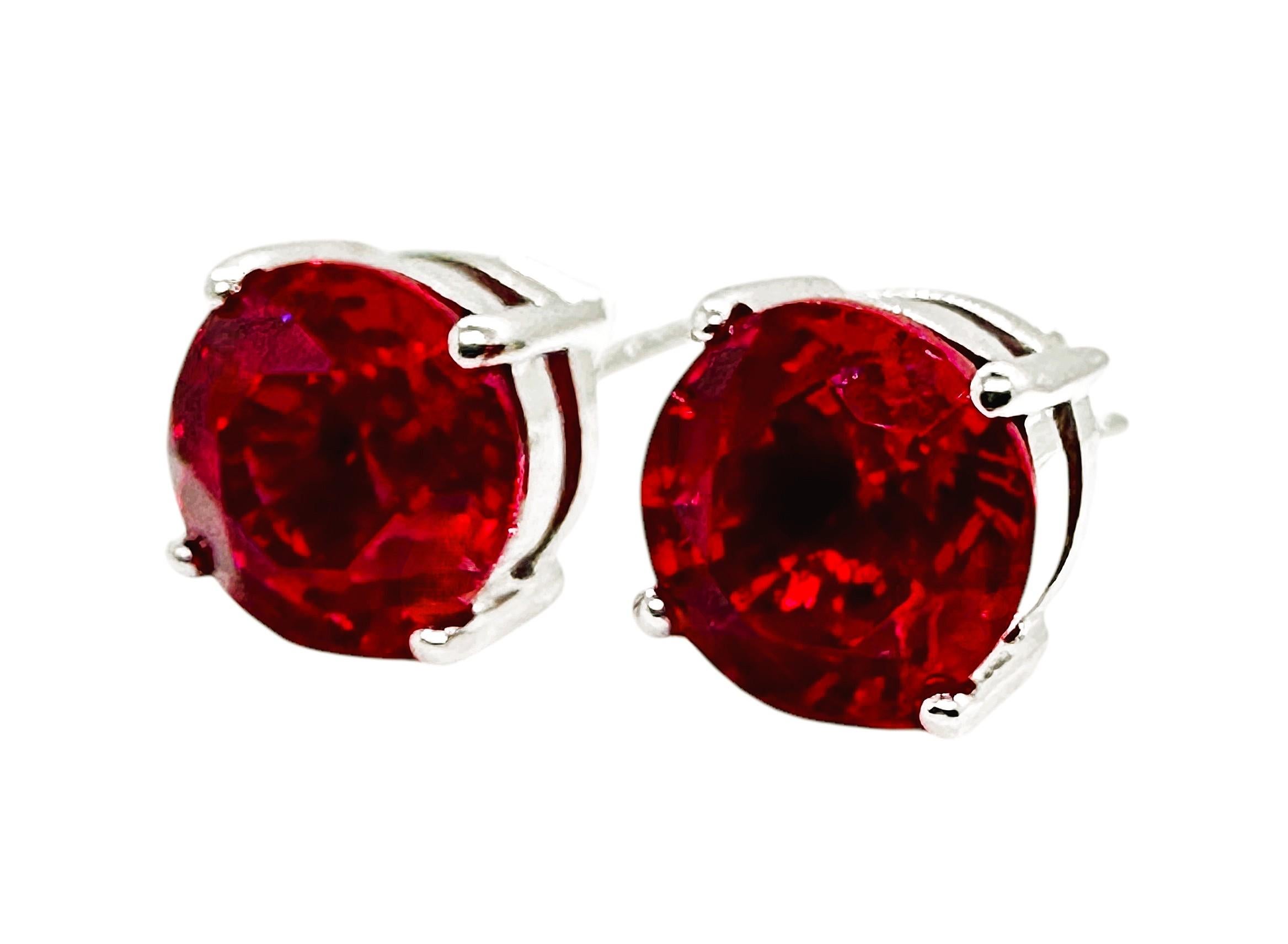 New 4.87 Carat Red Red Sapphire Sterling Silver Post Earrings For Sale 1