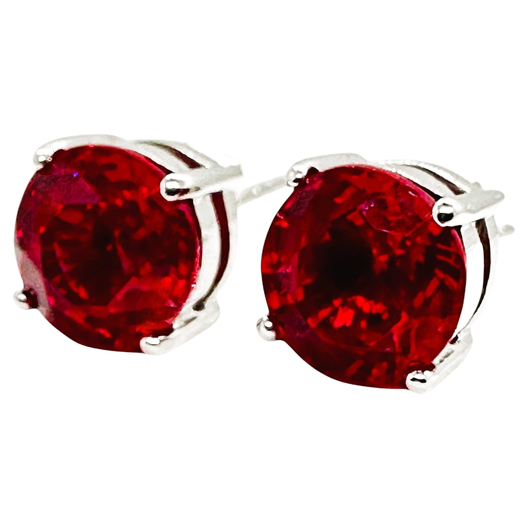 New 4.87 Carat Red Red Sapphire Sterling Silver Post Earrings