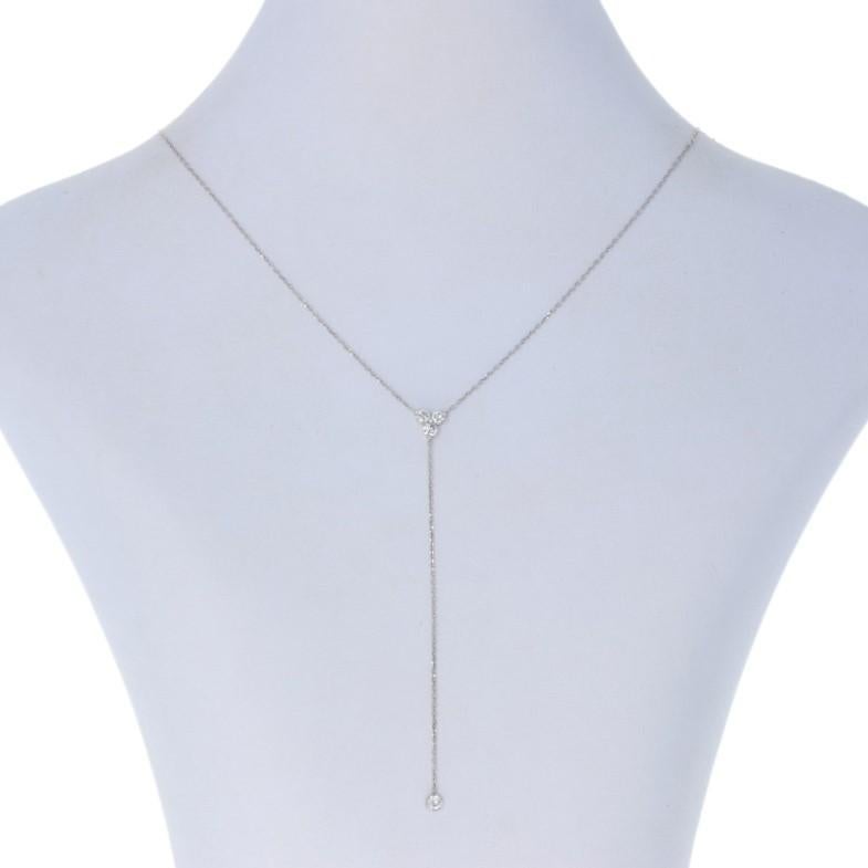 Metal Content: Guaranteed 14k Gold as stamped

Stone Information: 
Natural Diamonds  
Clarity: SI1 
Color: G  
Cut: Round Brilliant
Total Carats: 0.48ctw
 
Attached Drop Pendant: 3 1/4“ length (top of diamond cluster to base of solitaire), 3/8