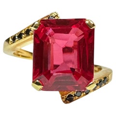 New 4,9 Carat Padparadscha & Diamond Cut Sapphire Yellow Gold Pl Sterling Ring
