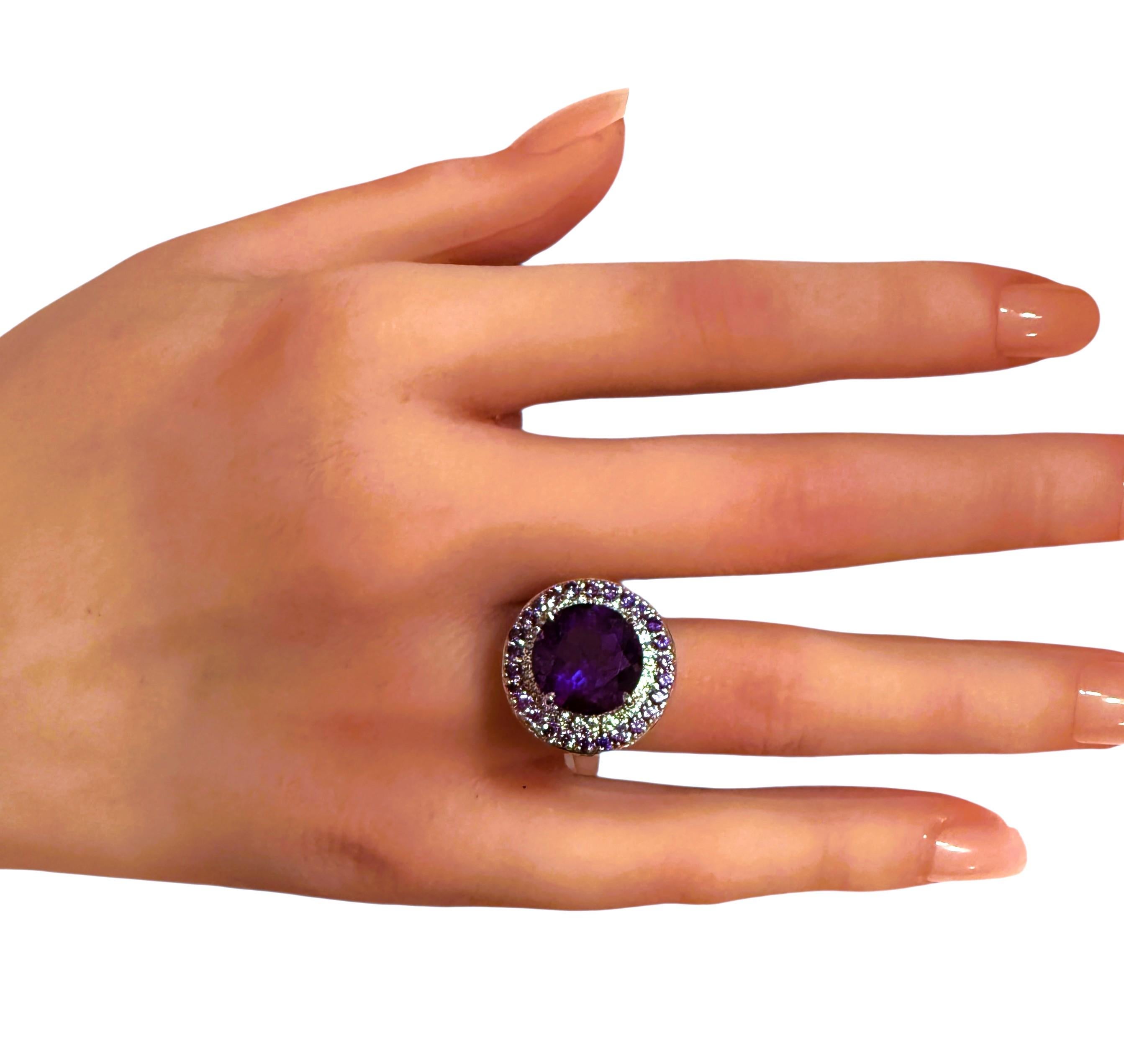 New 5.06 Carat Amethyst & Diamond Cut Sapphire Sterling Ring Size 7 4