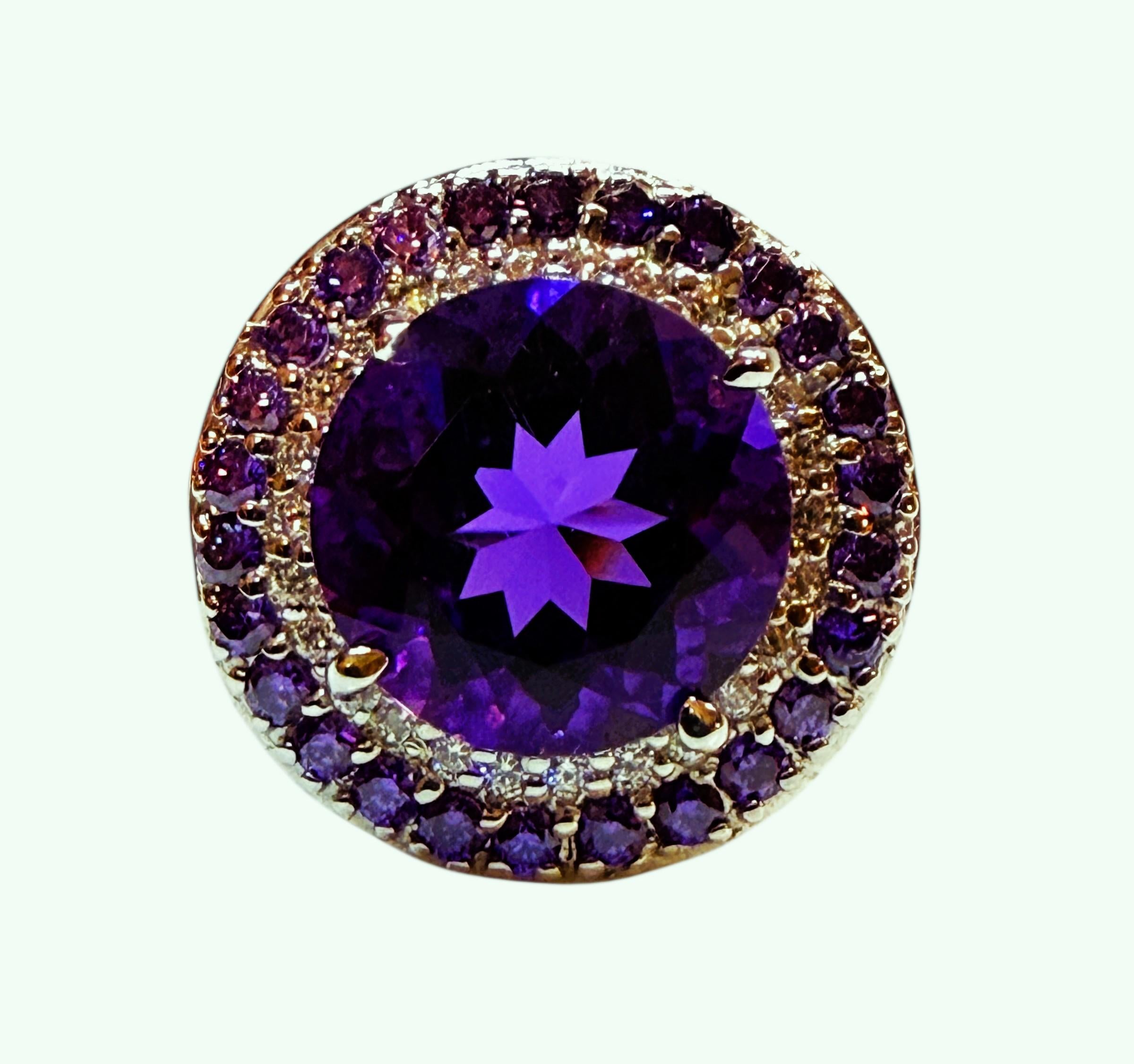 Art déco New 5.06 Carat Amethyst & Diamond Cut Sapphire Sterling Ring Size 7