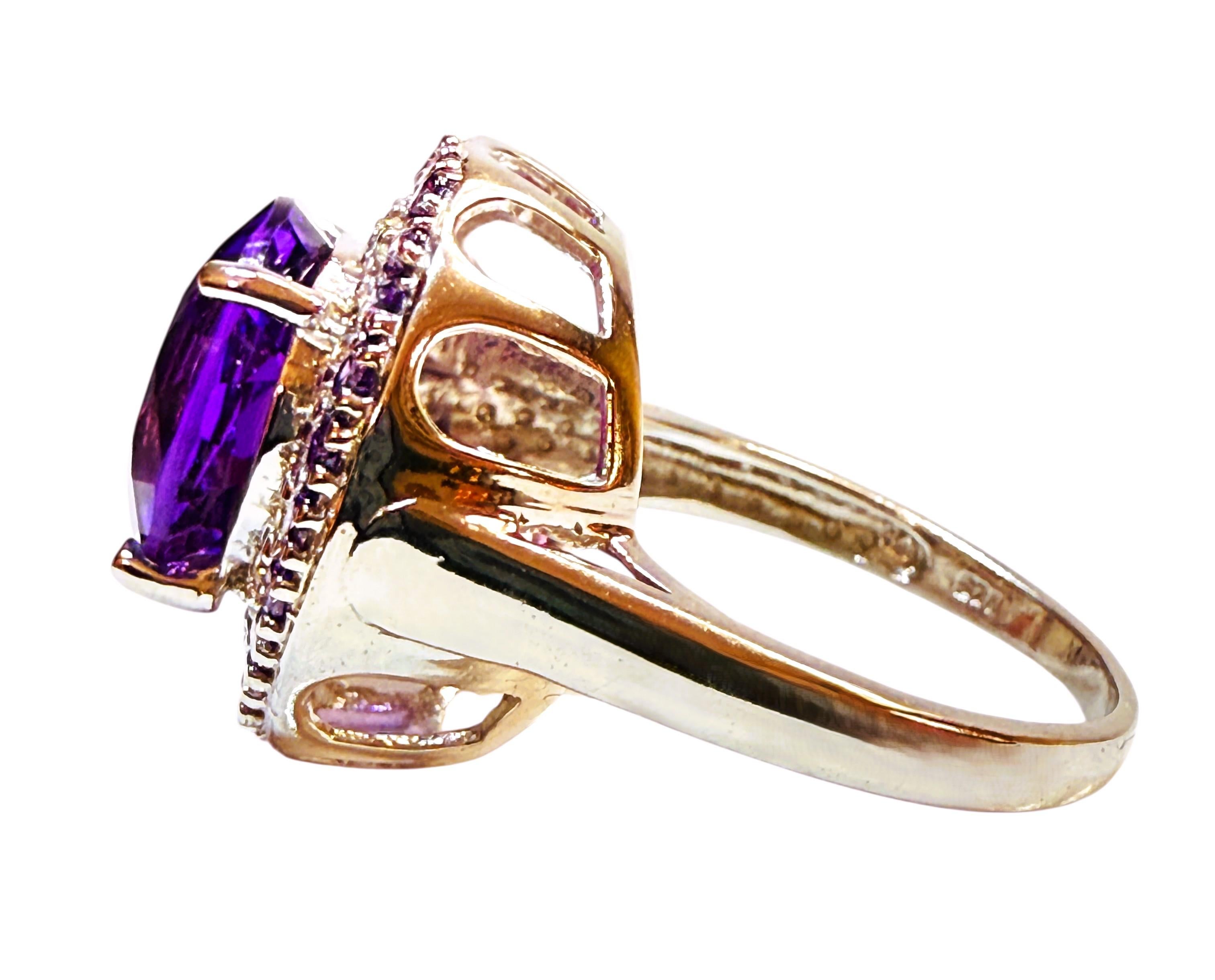 Taille ronde New 5.06 Carat Amethyst & Diamond Cut Sapphire Sterling Ring Size 7