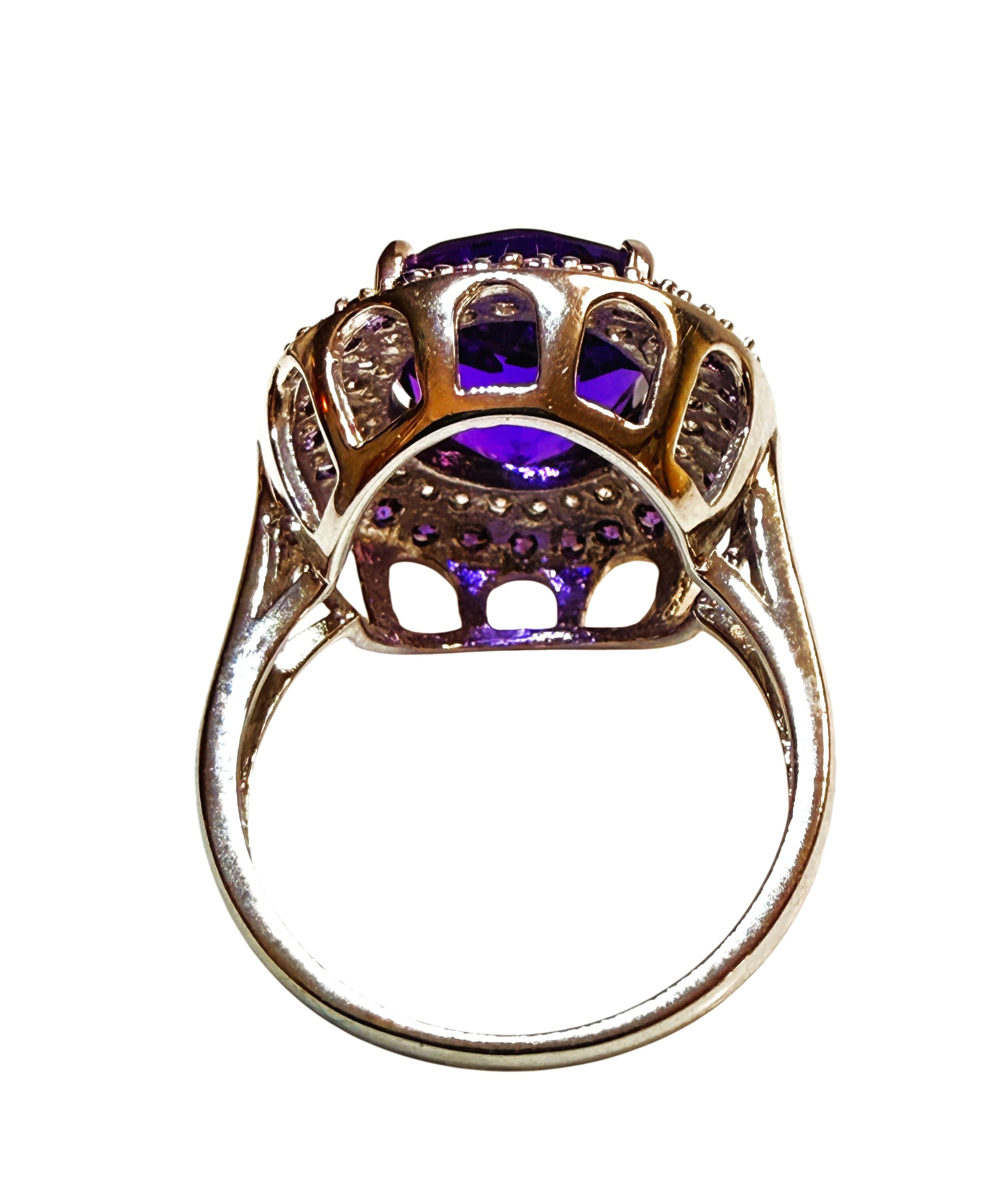 New 5.06 Carat Amethyst & Diamond Cut Sapphire Sterling Ring Size 7 Excellent état à Eagan, MN