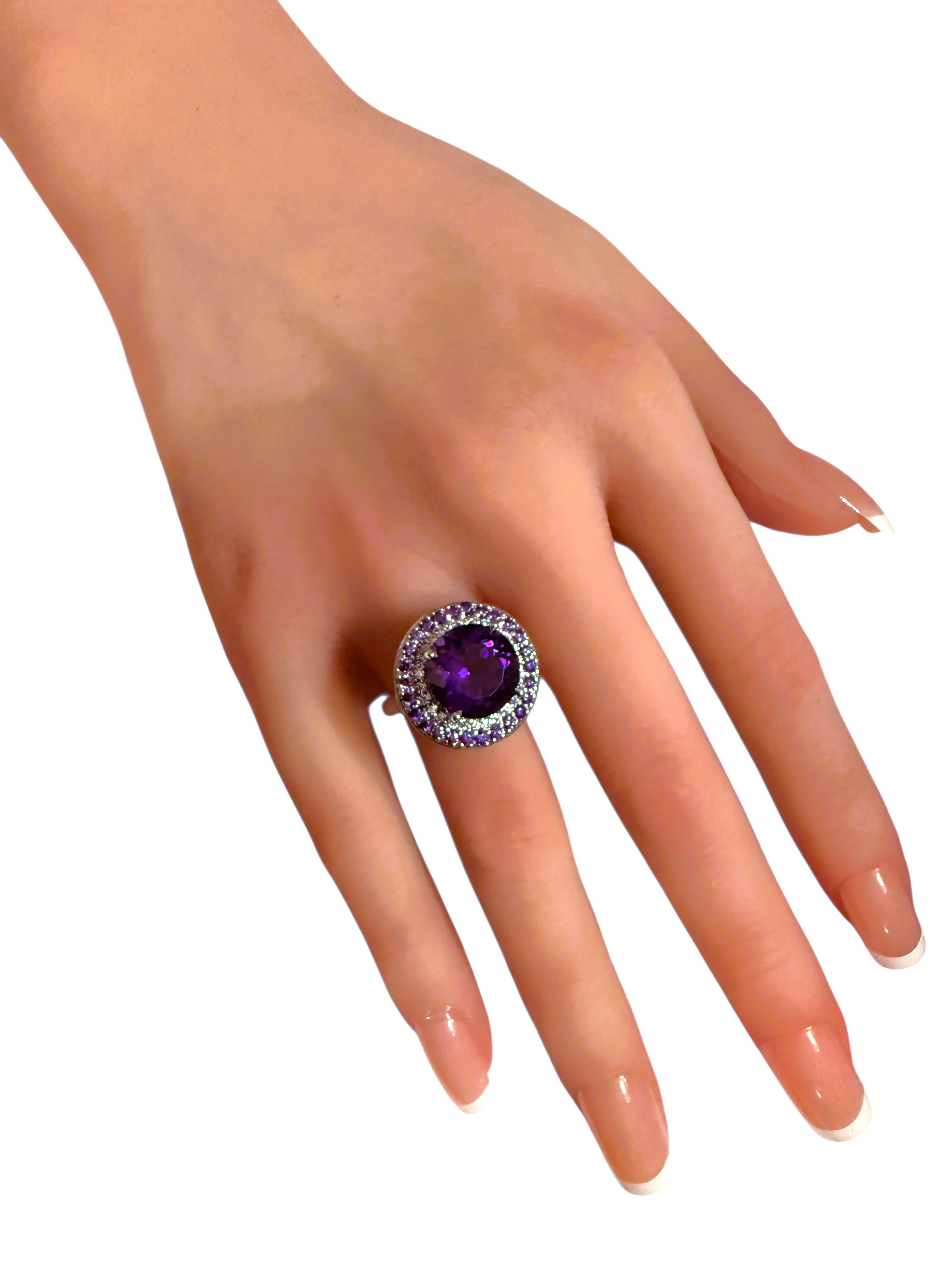 New 5.06 Carat Amethyst & Diamond Cut Sapphire Sterling Ring Size 7 1