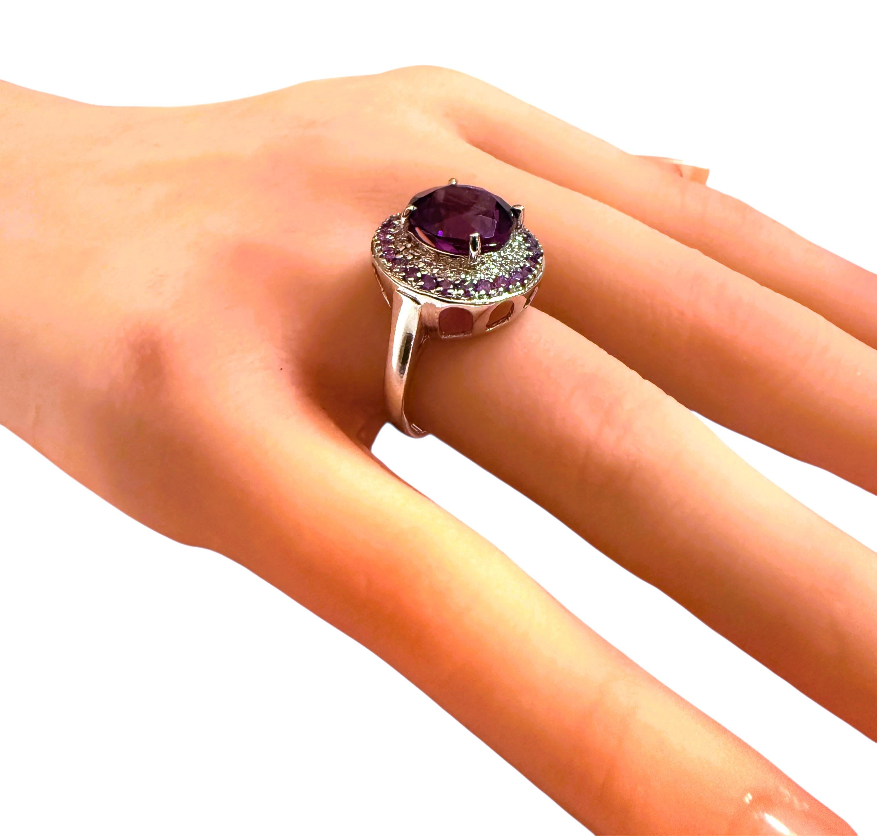 New 5.06 Carat Amethyst & Diamond Cut Sapphire Sterling Ring Size 7 2