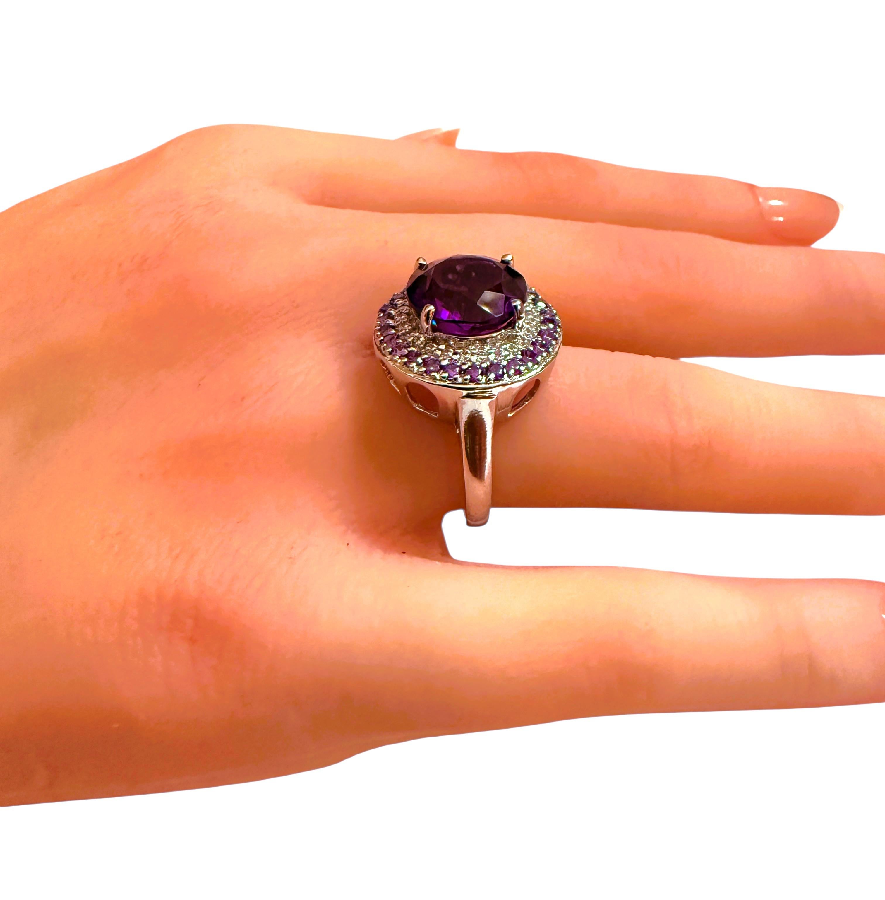 New 5.06 Carat Amethyst & Diamond Cut Sapphire Sterling Ring Size 7 3