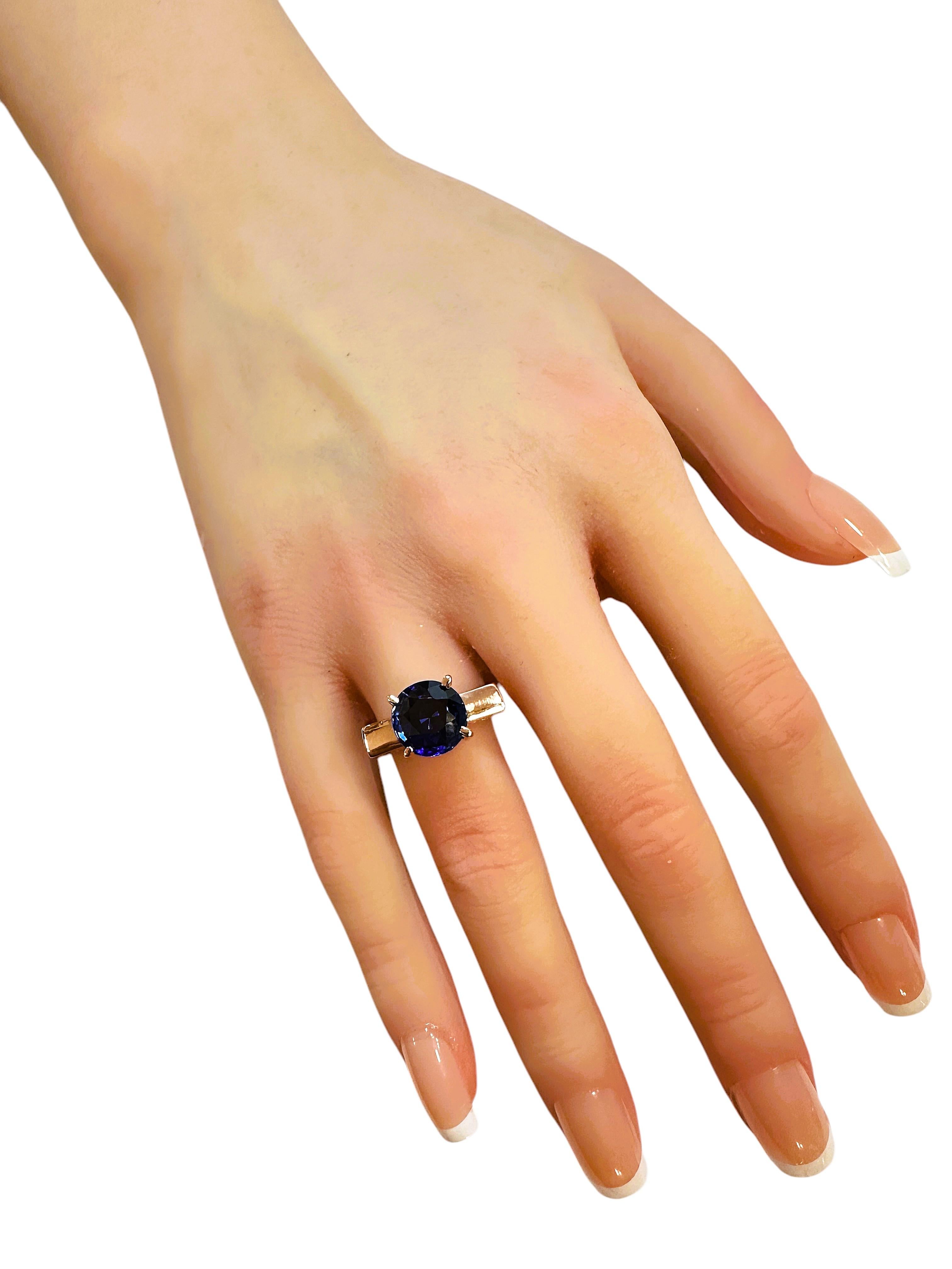 Donna New 4.95 Carat Modernist Solitaire Sapphire Rose Gold Plated Ring Size 6.5 in vendita