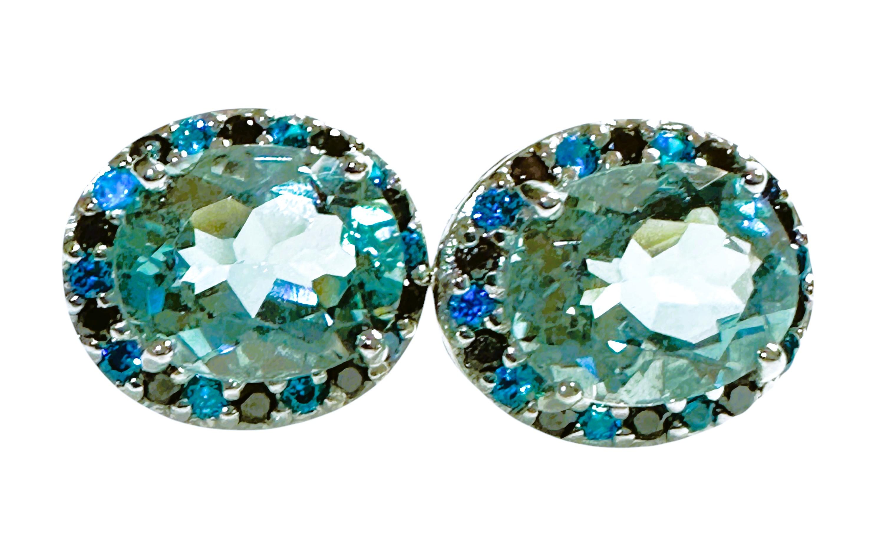 Women's New 5 Carat Artic Aquamarine & Diamond Cut Sapphire Sterling Earrings