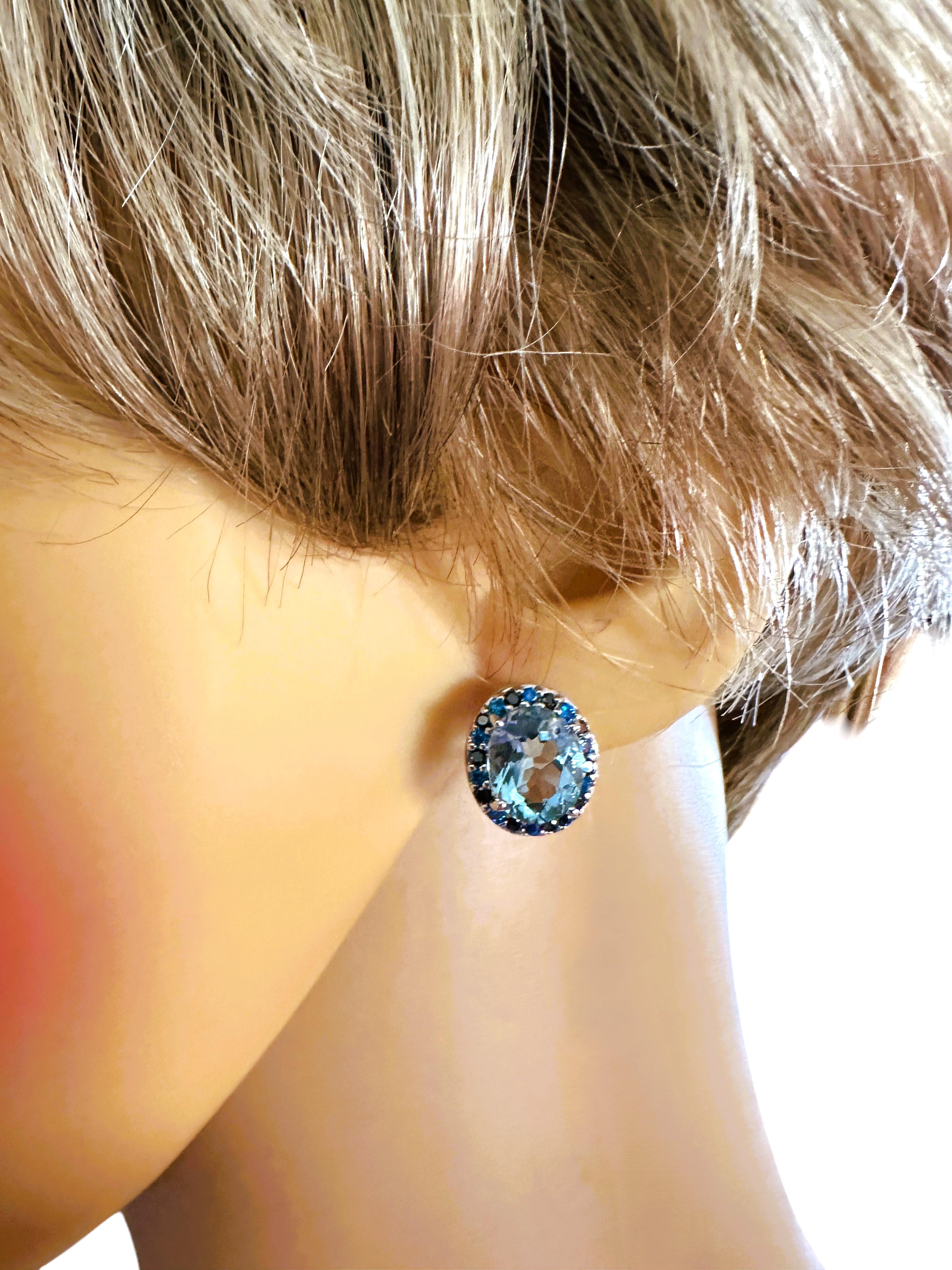 New 5 Carat Artic Aquamarine & Diamond Cut Sapphire Sterling Earrings 1