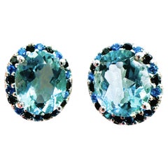 New 5 Carat Artic Aquamarine & Diamond Cut Sapphire Sterling Earrings