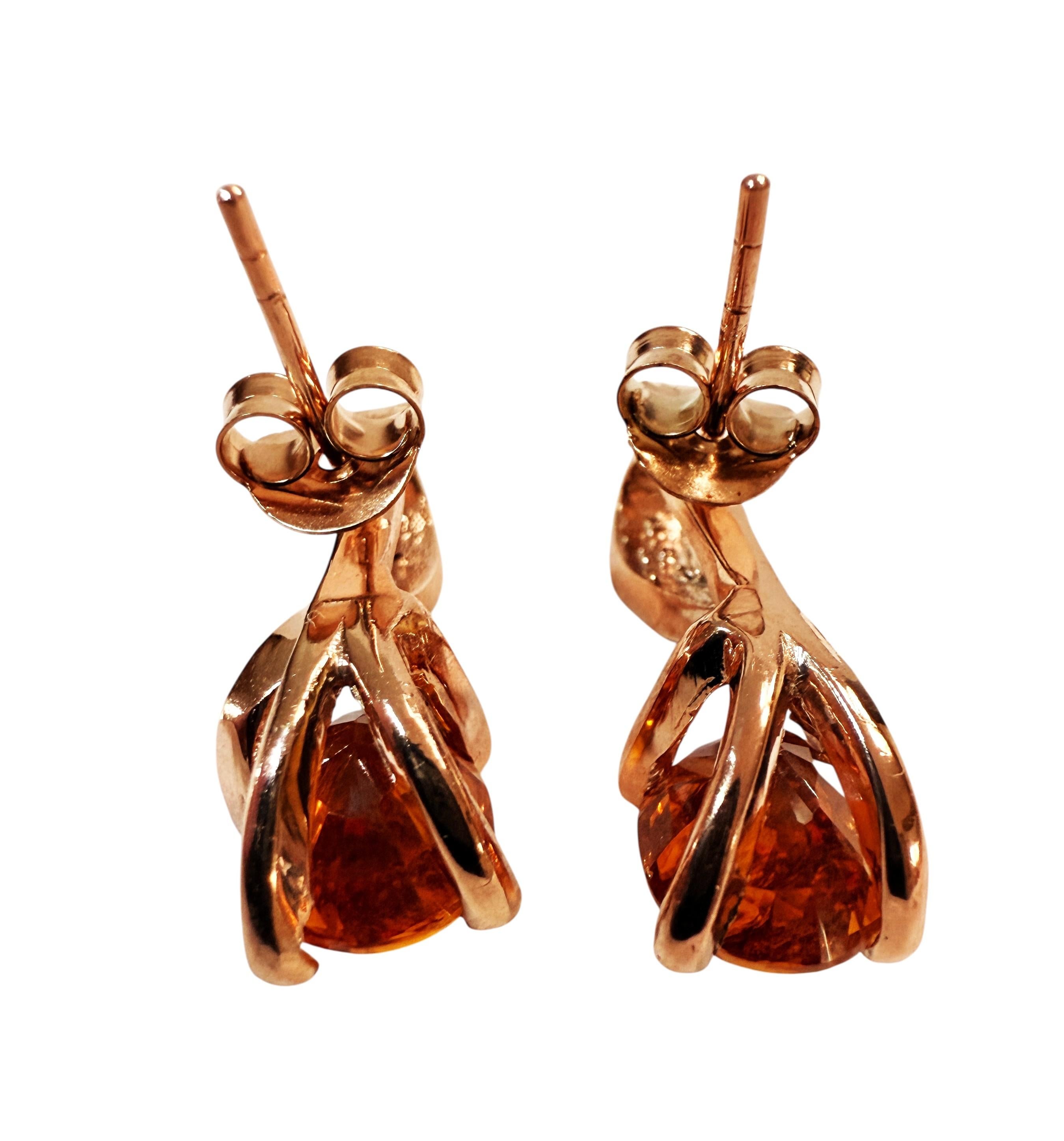 Art Deco New 5 Carat Oval & Diamond Cut Sunset Orange Sapphire Rose Gold Sterling Earring For Sale