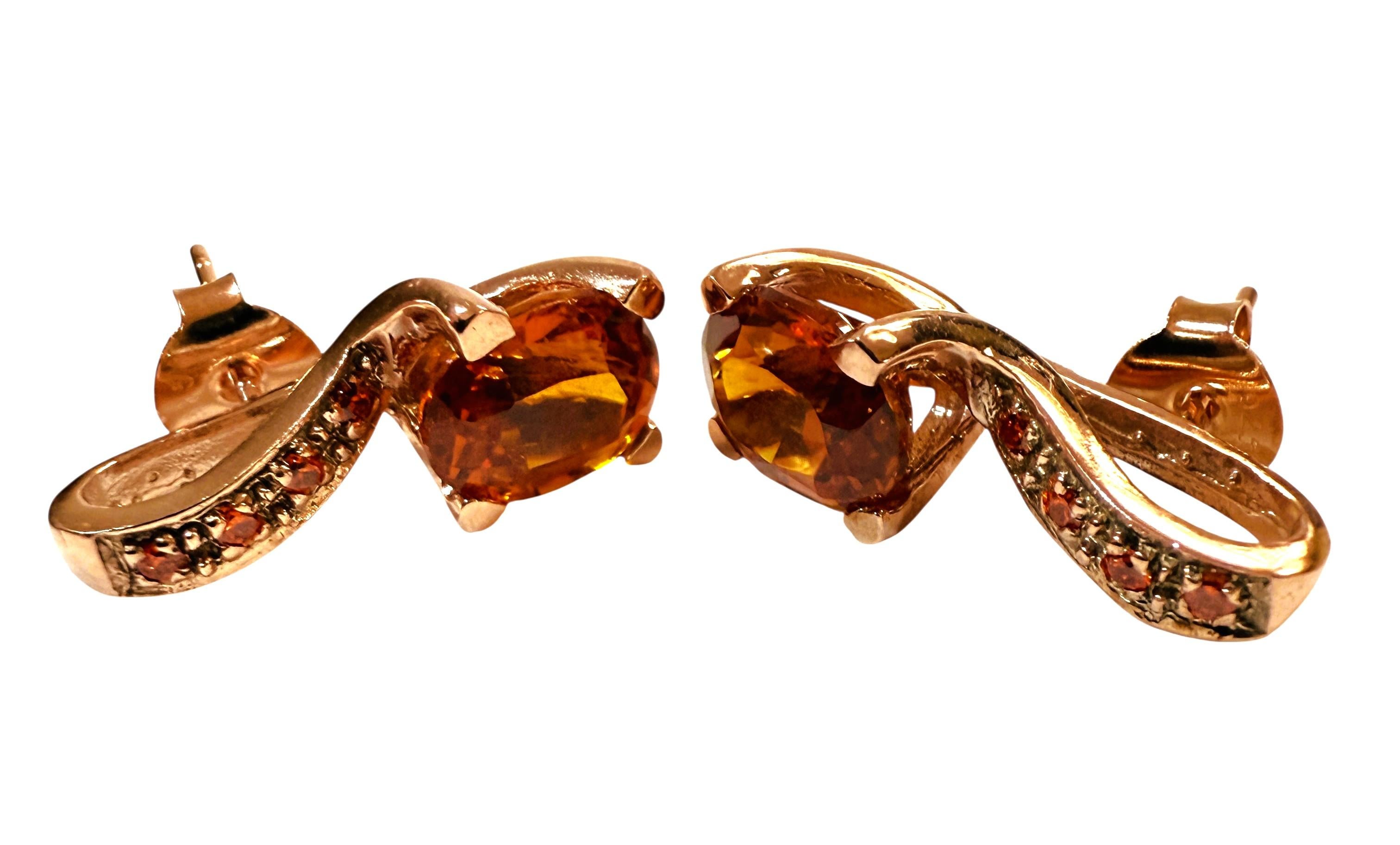 Oval Cut New 5 Carat Oval & Diamond Cut Sunset Orange Sapphire Rose Gold Sterling Earring For Sale