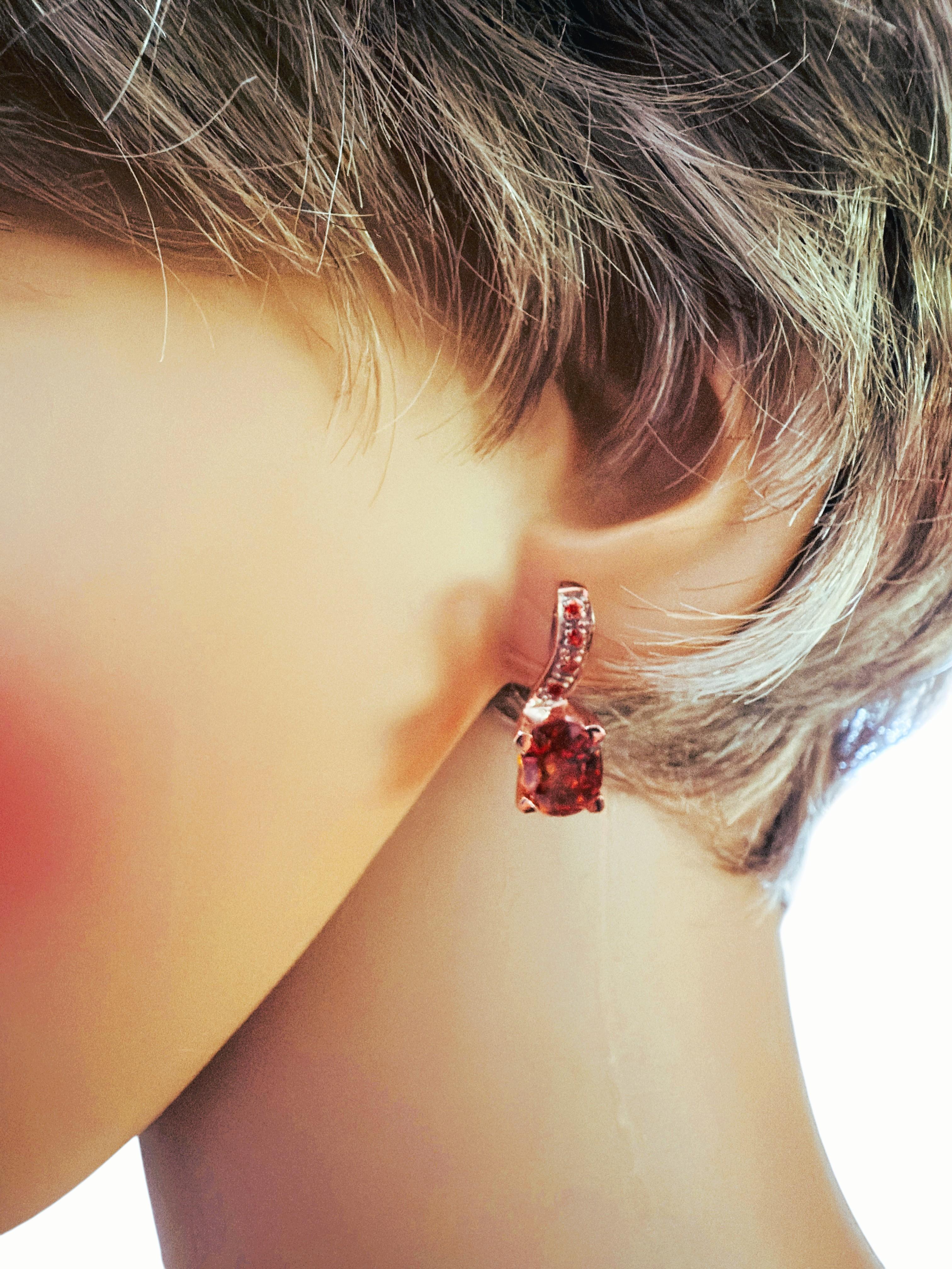 New 5 Carat Oval & Diamond Cut Sunset Orange Sapphire Rose Gold Sterling Earring For Sale 1