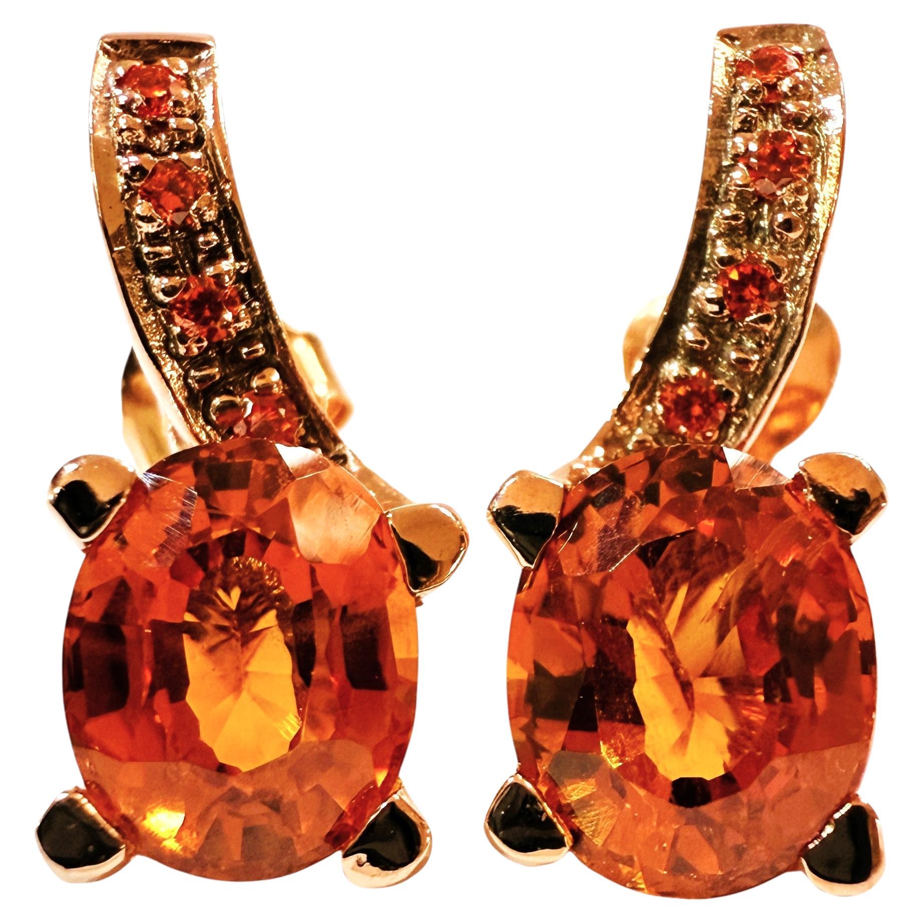 New 5 Carat Oval & Diamond Cut Sunset Orange Sapphire Rose Gold Sterling Earring